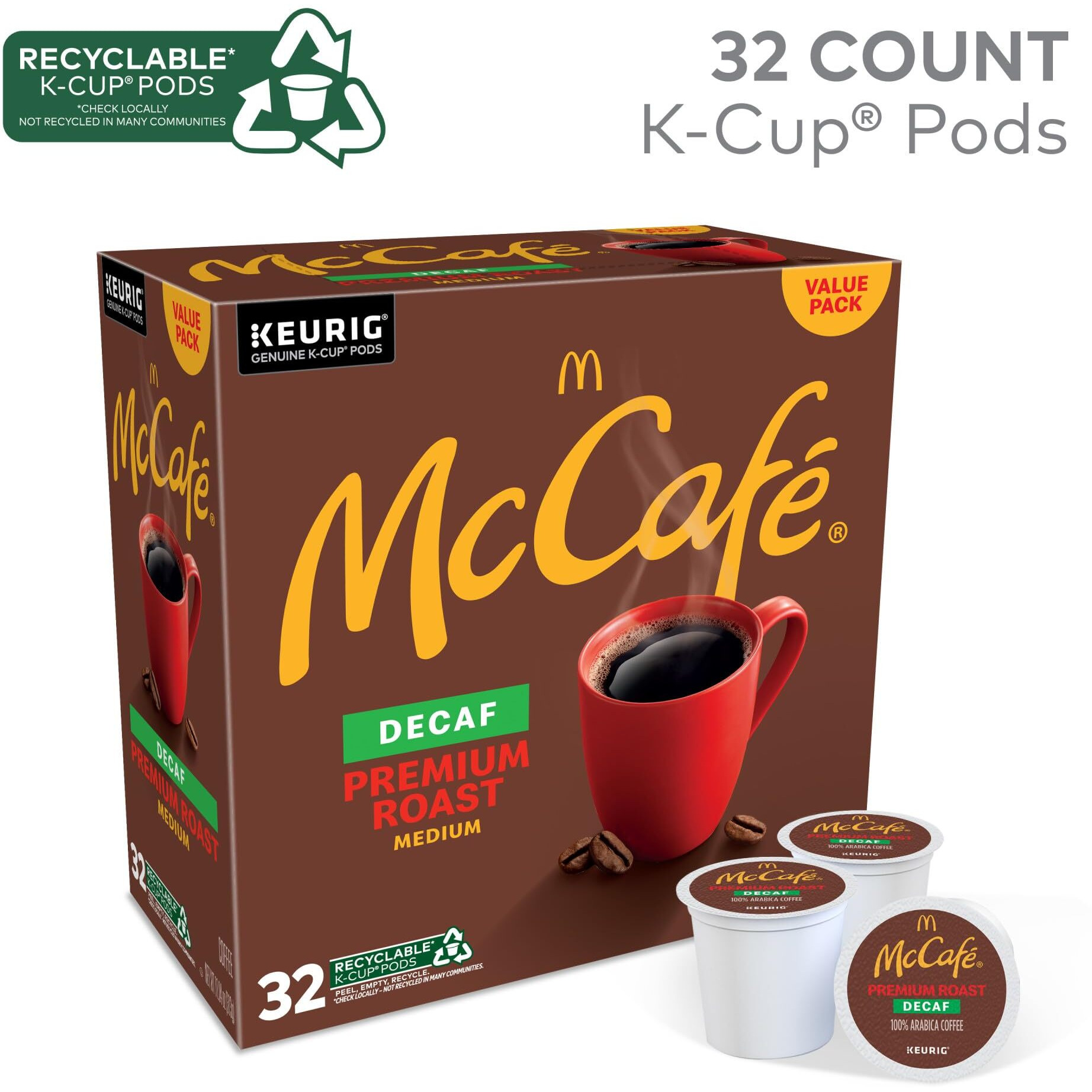 Mccafe Keurig Single Serve K-Cup Pods, Premium Roast Decaf, 32 Count