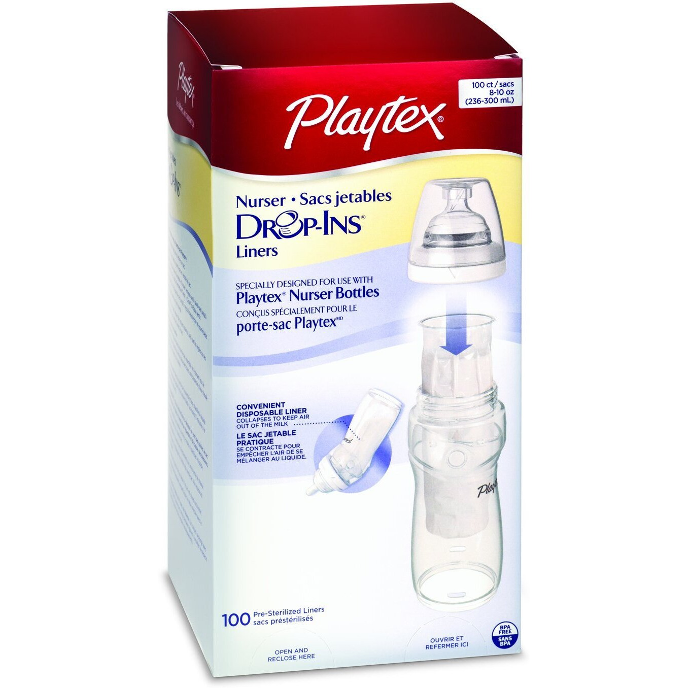 Playtex Baby Nurser Drop-Ins Baby Bottle Disposable Liners, Closer To Breastfeeding, 8 Ounce - 100 Count