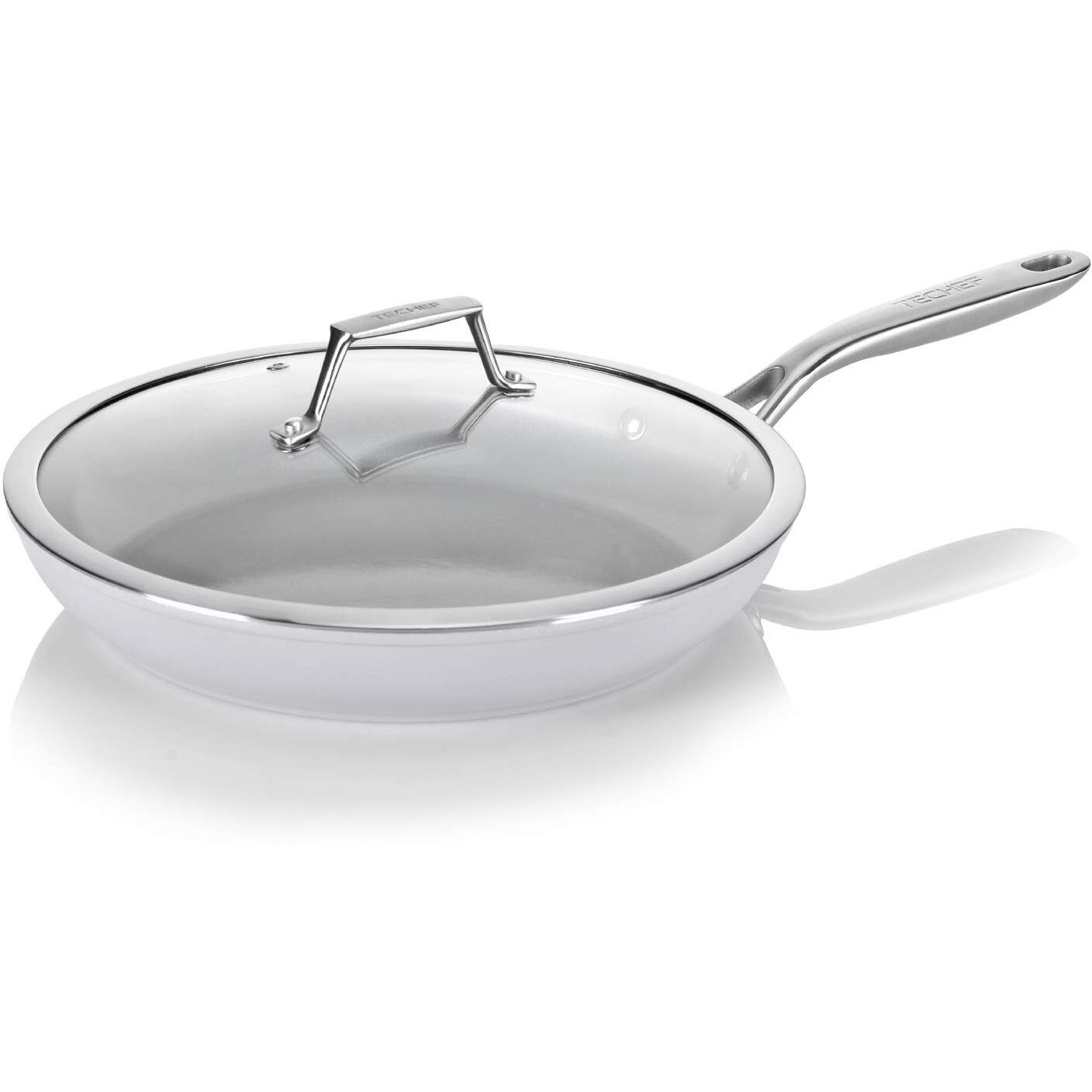 Techef - Ceraterra 12"" Ceramic Nonstick Frying Pan Skillet With Glass Lid, (Ptfe, Pfas, And Pfoa Free), Dishwasher Oven Safe, Stainless Steel Handle, Induction-Ready, Made In Korea (12-In With Lid)