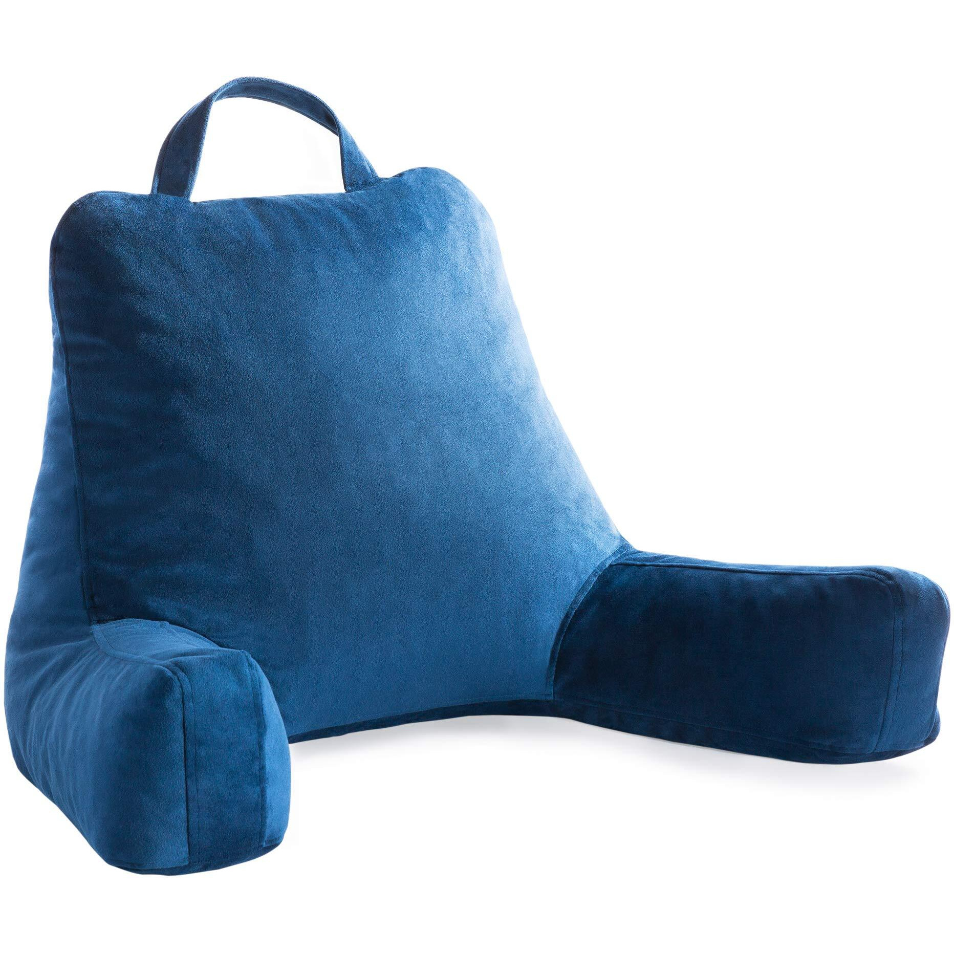 Linenspa Reading Pillow With Shredded Memory Foam- Back Pillow For Sitting In Bed, Reading, Gaming, Watching Tv - Bed Chair Pillow With Arms, Dorm Room Essentials, Navy