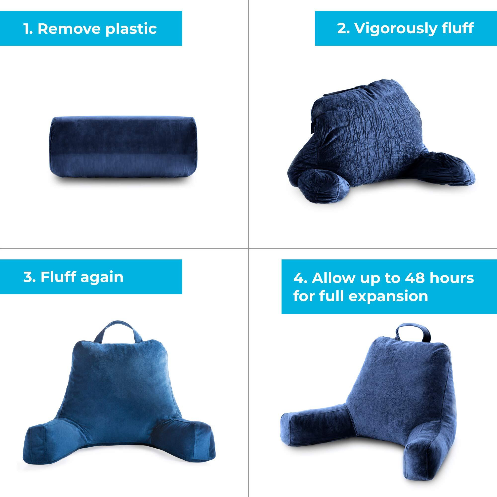 Linenspa Reading Pillow With Shredded Memory Foam- Back Pillow For Sitting In Bed, Reading, Gaming, Watching Tv - Bed Chair Pillow With Arms, Dorm Room Essentials, Navy