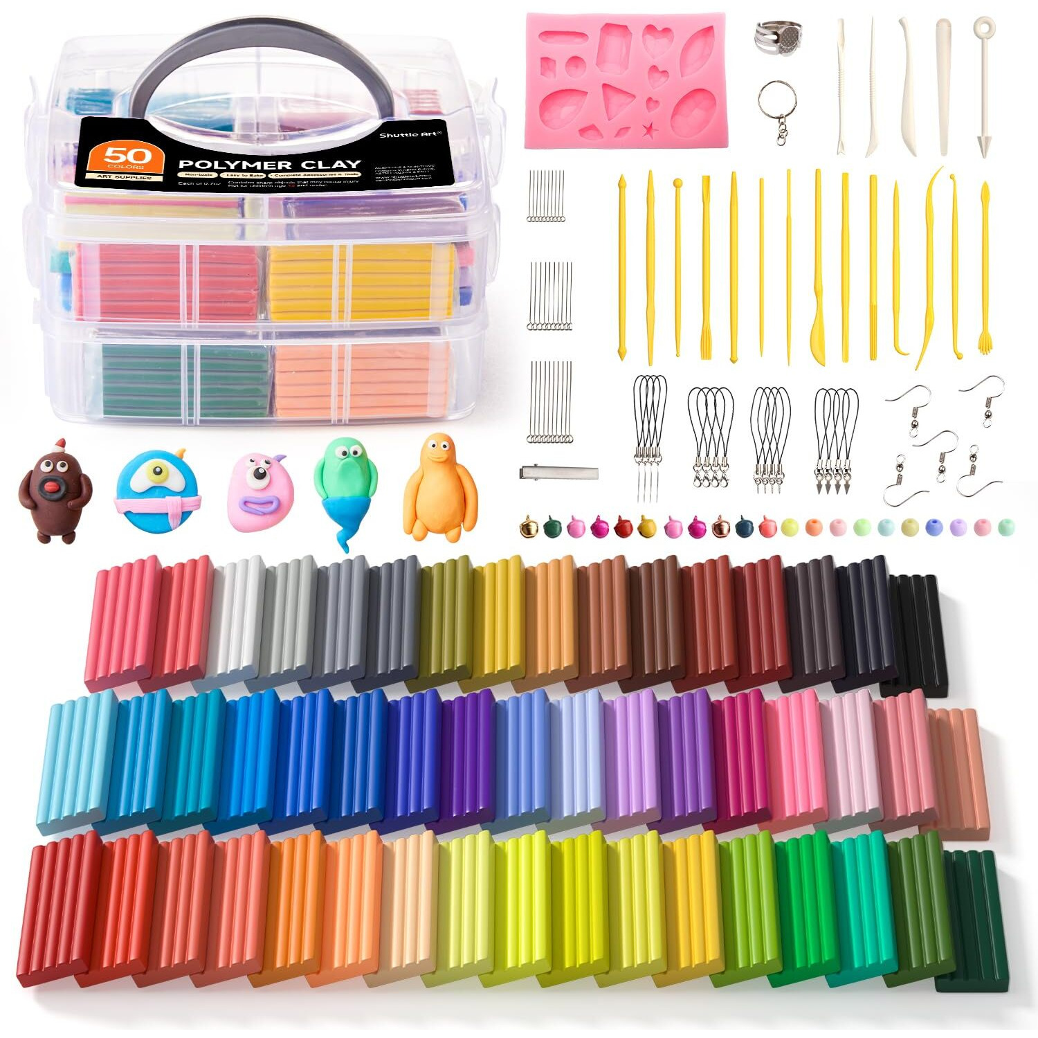 Shuttle Art Oven-Bake Modeling Clay Kit - 50 Colors With 19 Tools, 10 Accessories - Non-Toxic, Non-Sticky - Ideal Diy Art Craft Gift For Kids & Adults