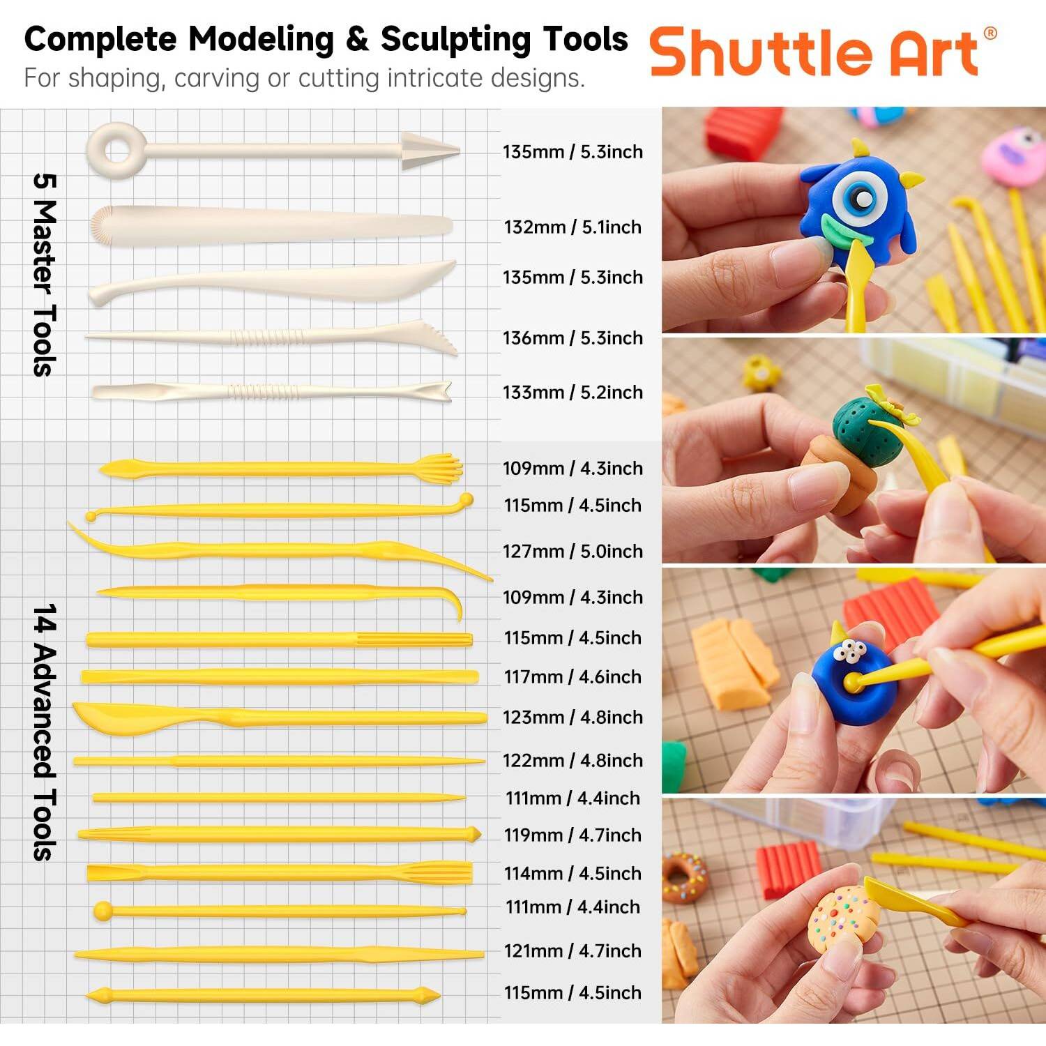 Shuttle Art Oven-Bake Modeling Clay Kit - 50 Colors With 19 Tools, 10 Accessories - Non-Toxic, Non-Sticky - Ideal Diy Art Craft Gift For Kids & Adults