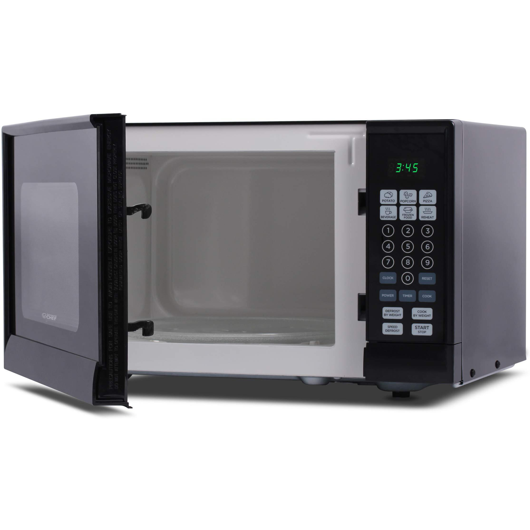 Commercial Chef 0.9 Cu Ft Microwave With 10 Power Levels, Push Button And Child Lock, 900 Watt Microwave With Digital Controls, Countertop Microwave With Timer And Quick-Touch Menu, Black