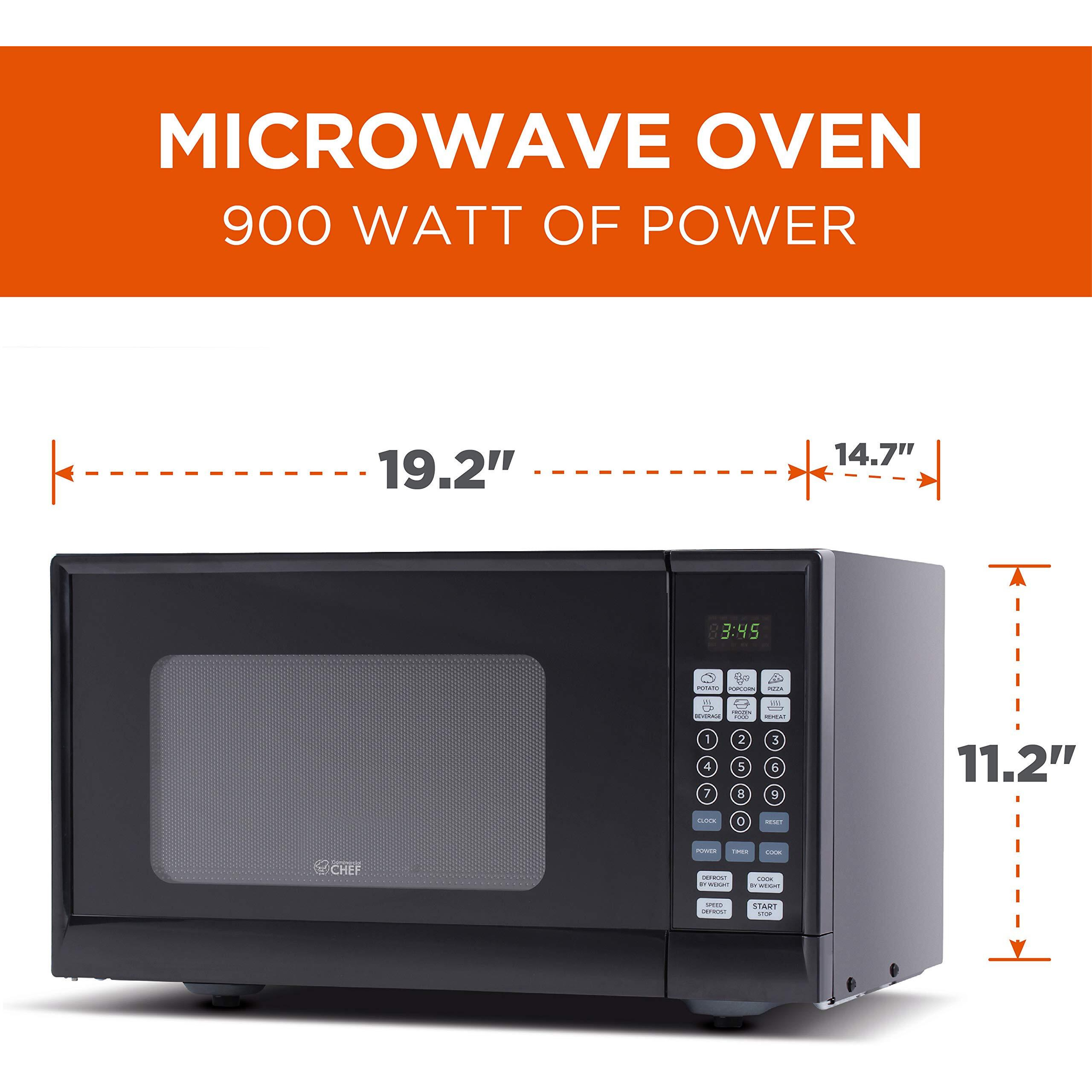 Commercial Chef 0.9 Cu Ft Microwave With 10 Power Levels, Push Button And Child Lock, 900 Watt Microwave With Digital Controls, Countertop Microwave With Timer And Quick-Touch Menu, Black