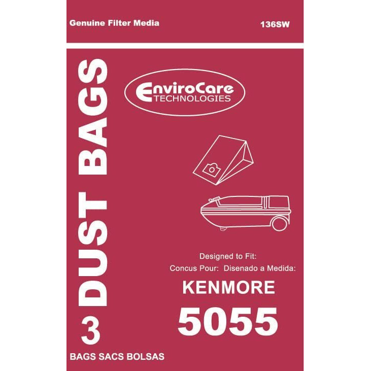 Envirocare Replacement Vacuum Cleaner Dust Bags Made To Fit Kenmore 5055 50558 Type C Sears Canisters 50104. 50012, Panasonic C-5 Mc-V150M C-19 Mc-V295H 3 Pack