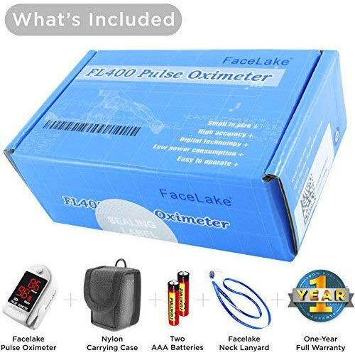 Facelake Fl400 Pulse Oximeter With Neck/Wrist Cord, Carrying Case And Batteries- White