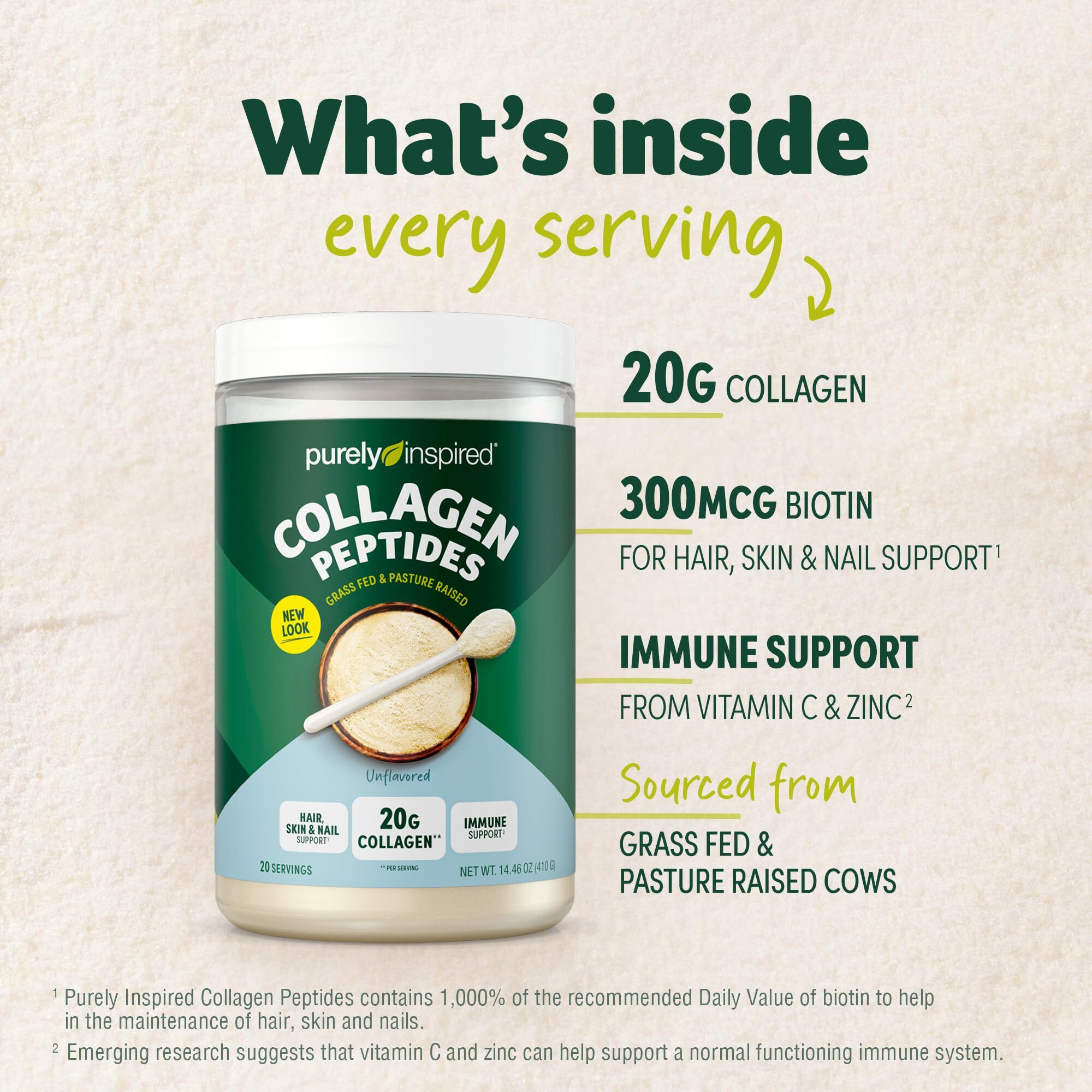 Purely Inspired Collagen Powder, Unflavored (20 Servings) - 20G Collagen Peptides Protein Powder For Women & Men - Grass-Fed & Pasture Raised - Gluten-Free, Paleo & Keto-Friendly Collagen Drink