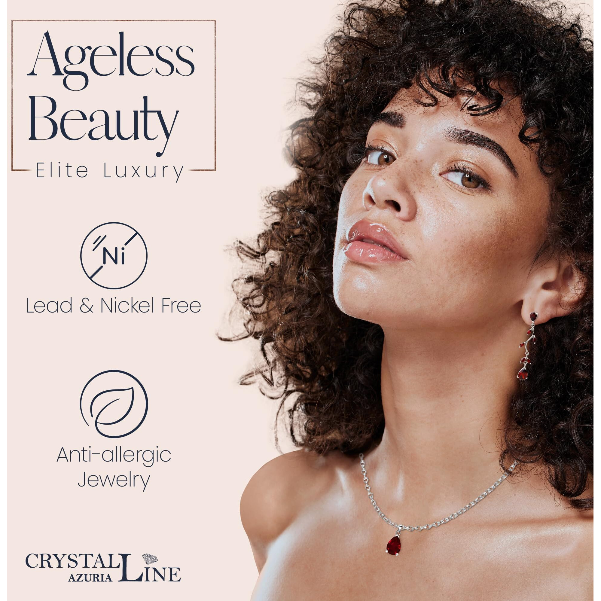 Crystalline Azuria Teardrops Set With Red Zirconia Crystals Necklace 18 Inches Dangle Earrings 18K White Gold Plated For Women