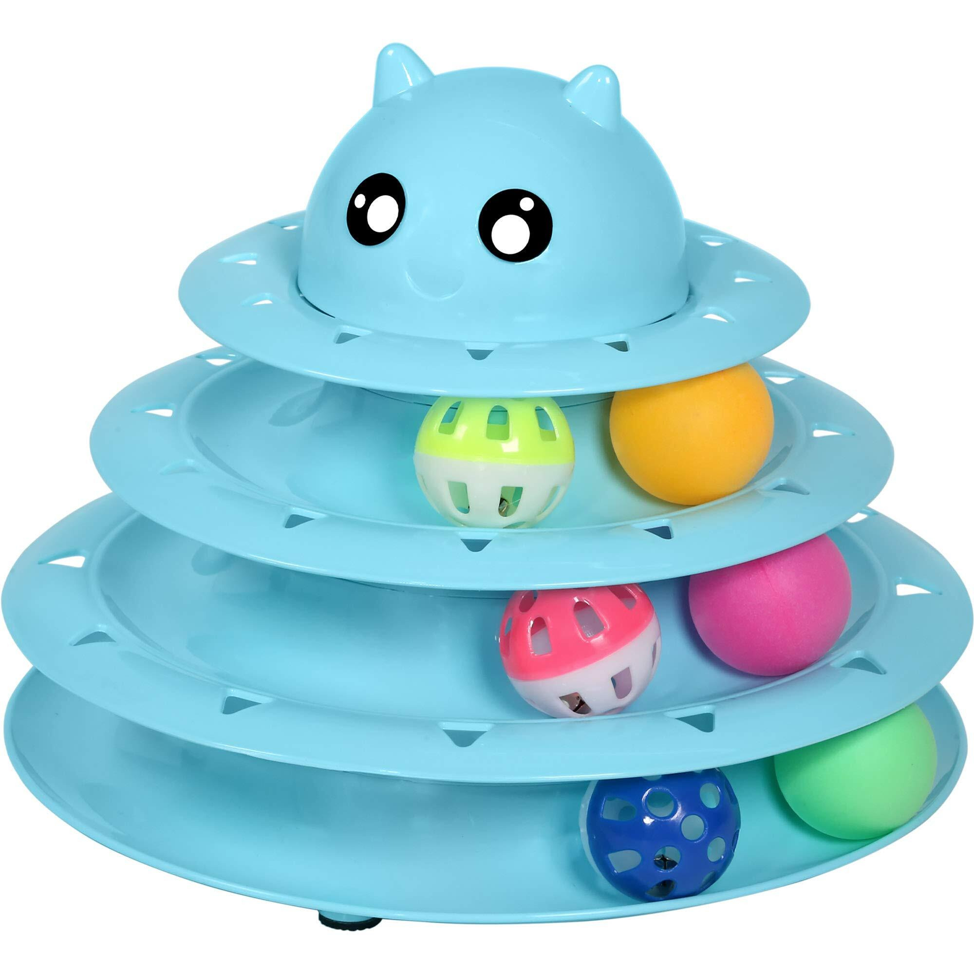 Upsky Cat Toy Roller 3-Level Turntable Cat Toys Balls With Six Colorful Balls Interactive Kitten Fun Mental Physical Exercise Puzzle Kitten Toys
