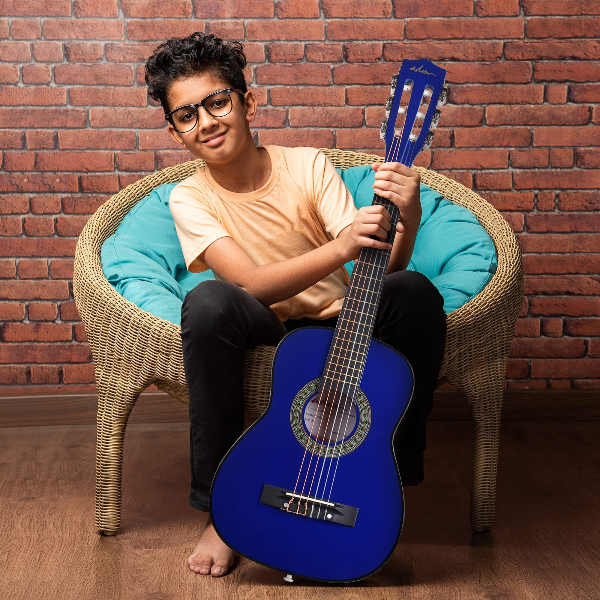 Adm Beginner Acoustic Classical Guitar 30 Inch Nylon Strings Wooden Guitar Bundle Kit For Kid Boy Girl Student Youth Guitarra Online Lessons With Gig Bag, Strap, Tuner, Extra Strings, Picks,Blue