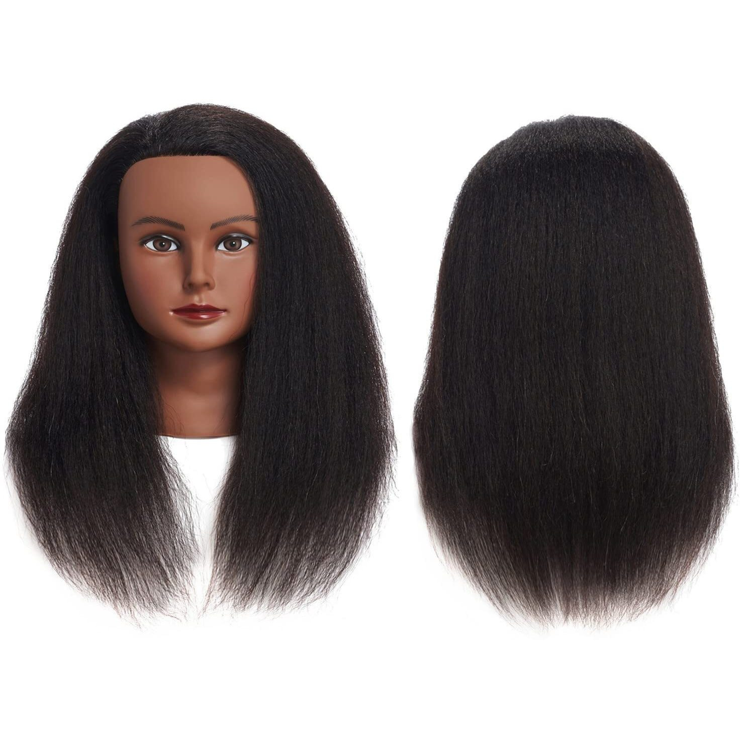 Traininghead 100% Real Hair Mannequin Head Training Head Cosmetology Doll Head Manikin Practice Head Hairdresser With Free Clamp Holder Female (Black Hair B)