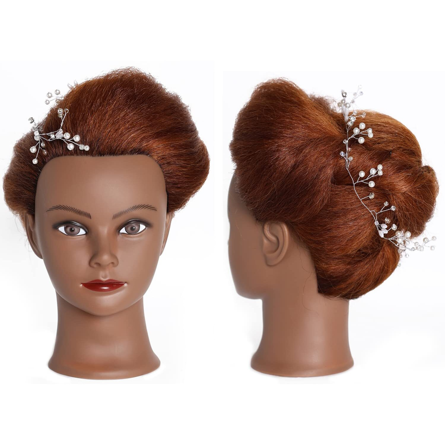 Traininghead 100% Real Hair Mannequin Head Training Head Cosmetology Doll Head Manikin Practice Head Hairdresser With Free Clamp Holder Female (Black Hair B)