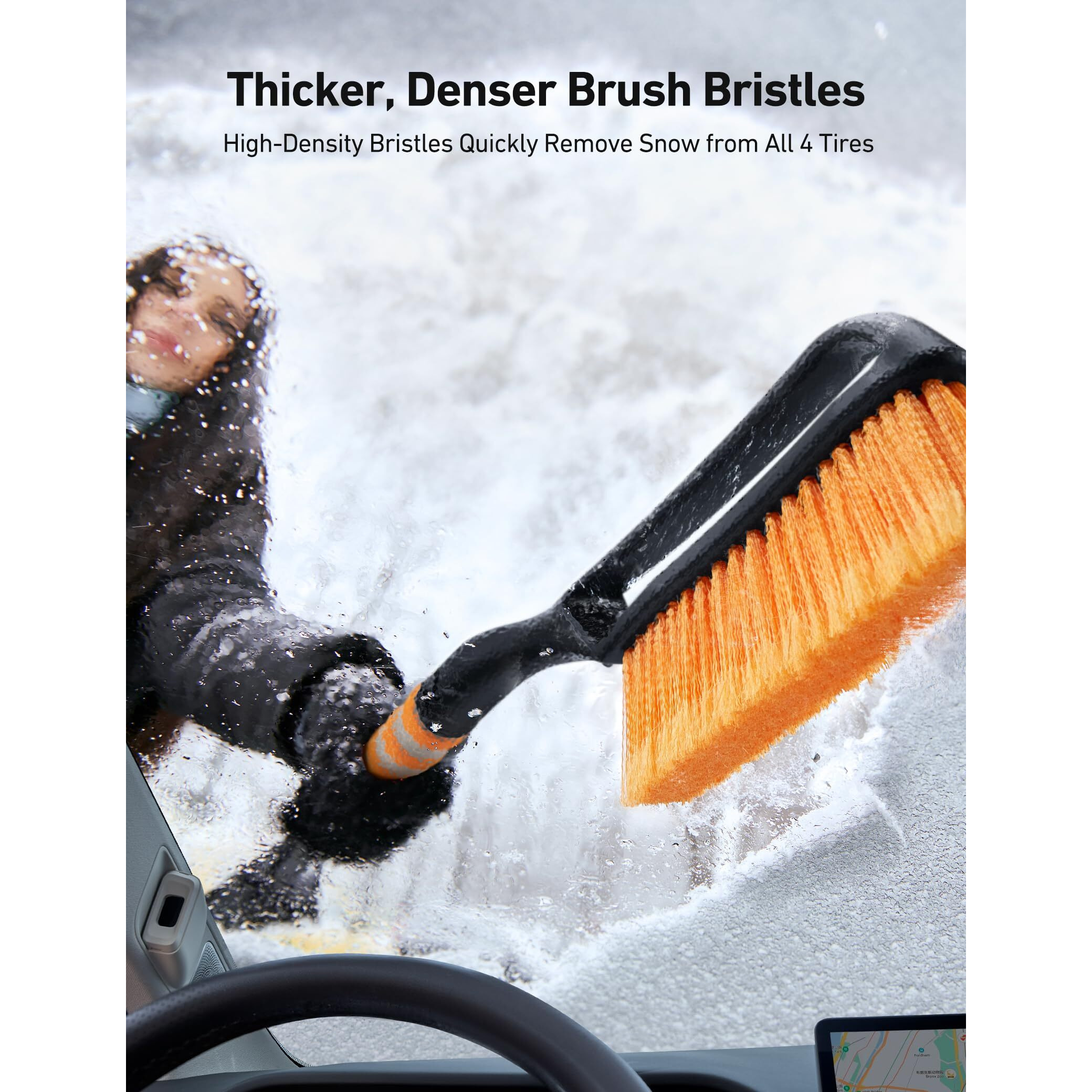 Astroai 27 "" Snow Brush And Ice Scrapers For Car Windshield, Detachable Snow Scrapers With Ergonomic Foam Grip For Cars, Trucks, Suvs (Heavy Duty Abs, Pvc Brush, Orange)