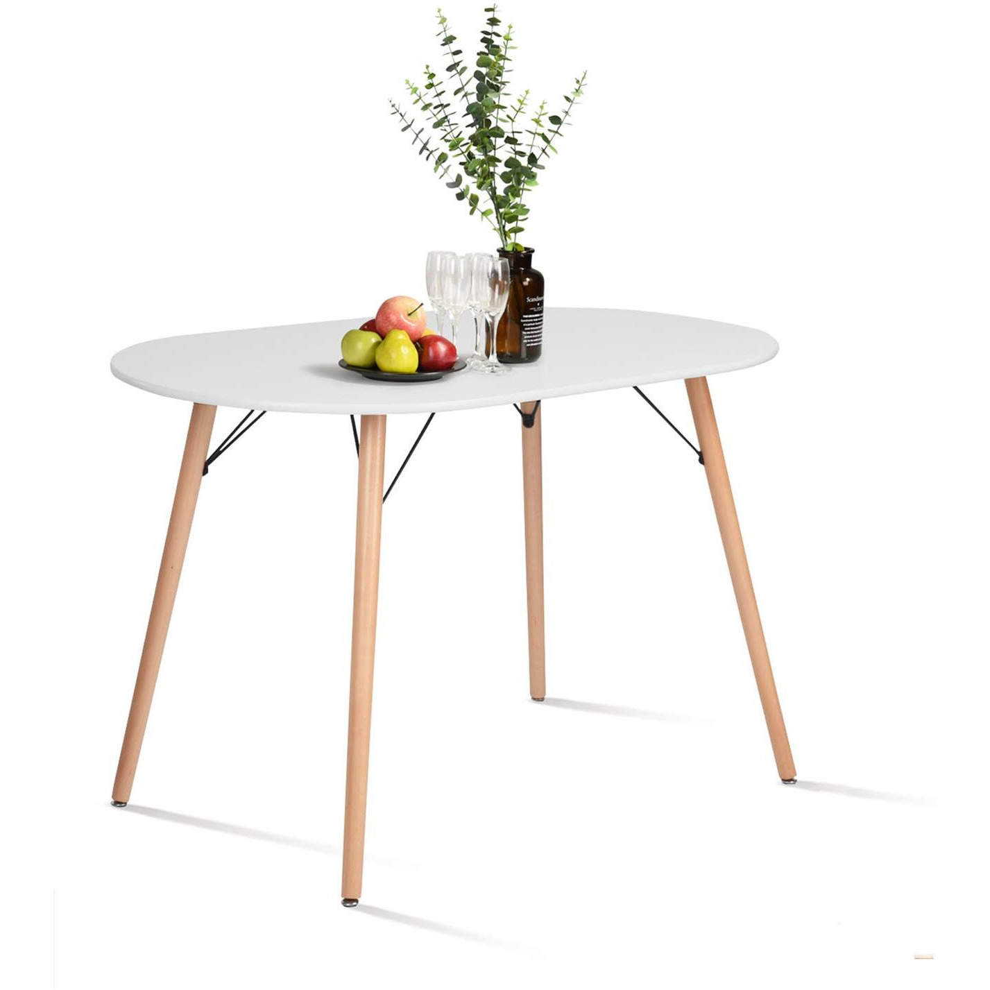 Cozycasa Dining Table Oval 47.2"" Mid Century Modern White Kitchen Dinner Table White Simple Table For Home Office Kitchen Living Room Bistro Cafe, Computer Writing Desk, White (Oval)