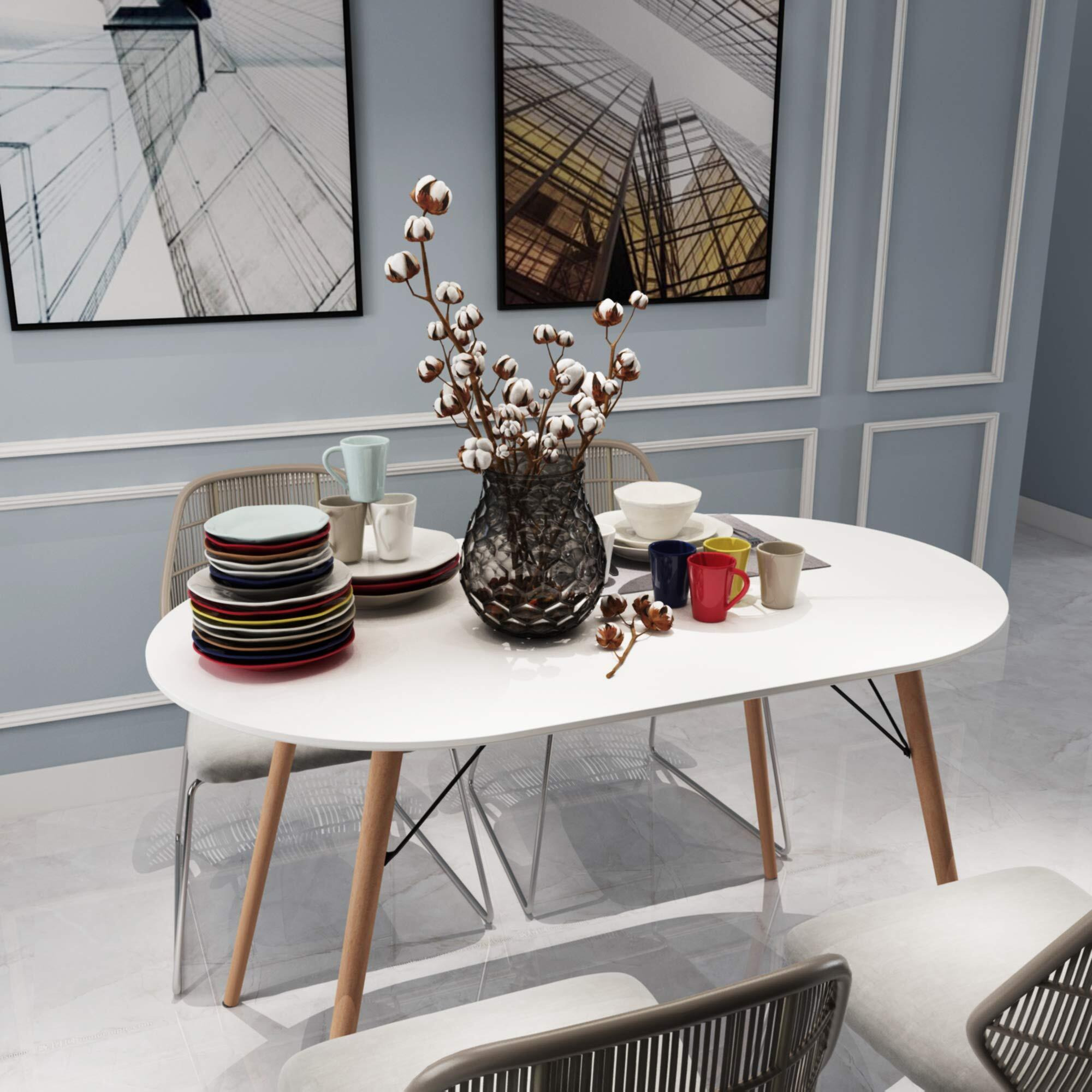 Cozycasa Dining Table Oval 47.2"" Mid Century Modern White Kitchen Dinner Table White Simple Table For Home Office Kitchen Living Room Bistro Cafe, Computer Writing Desk, White (Oval)