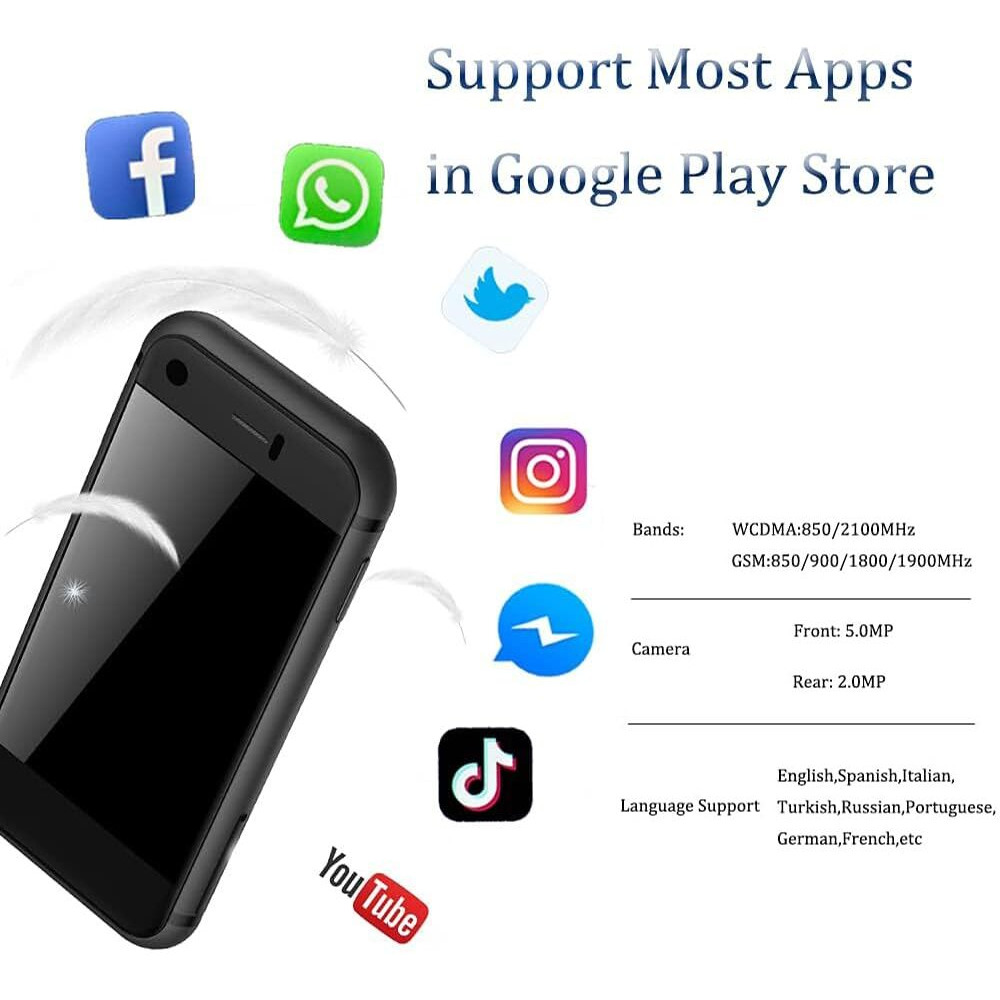Mini Smartphone,Child Phone Soyes The World's Smallest Cell Phone 2.5 Inch Android Small Phone Quad Core 2G+16G 5.0Mp Dual Sim High Definition Mini Phones Unlocked 3G Mobile Phone (Black)