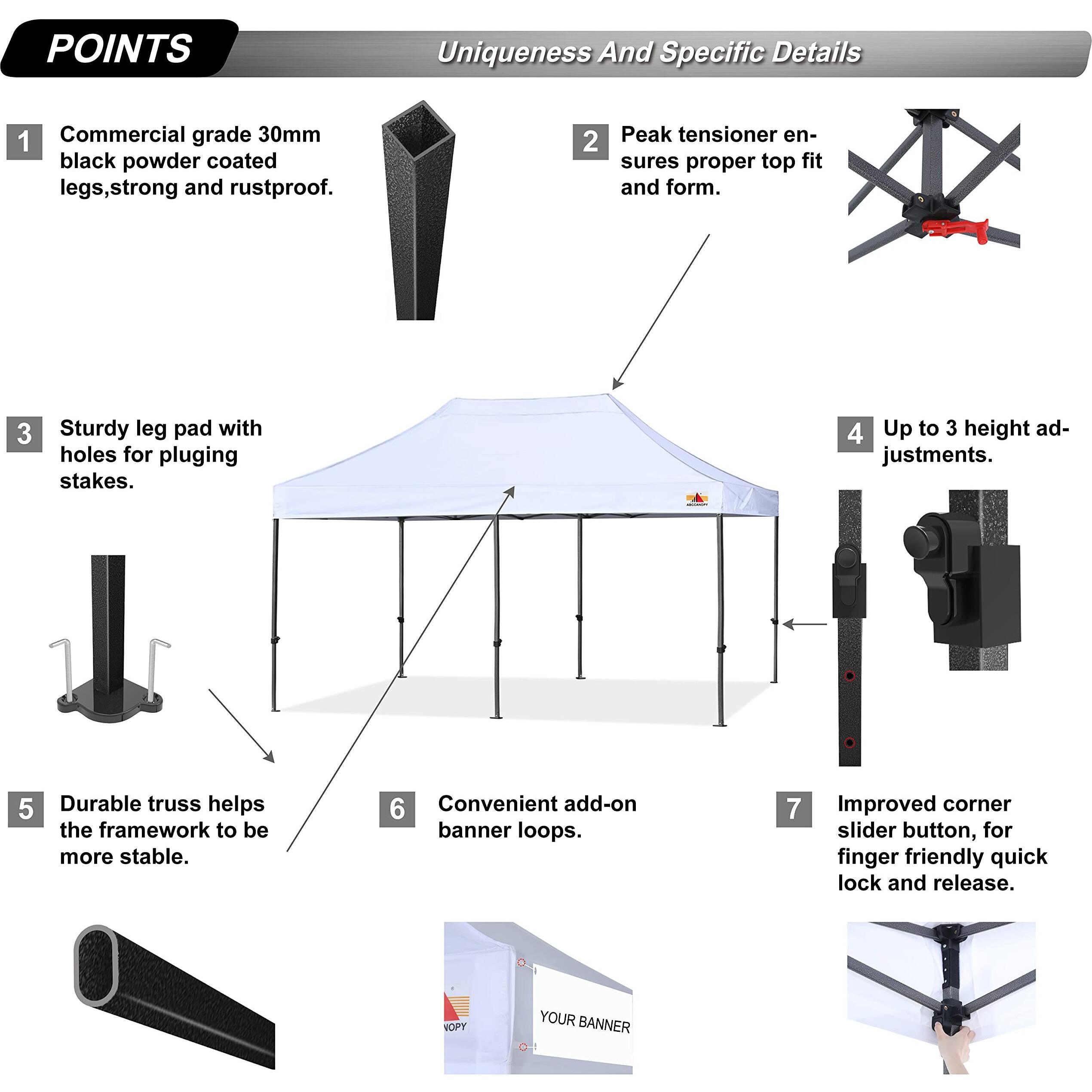 Abccanopy Heavy Duty Ez Pop Up Canopy Tent With Sidewalls 10X20,White