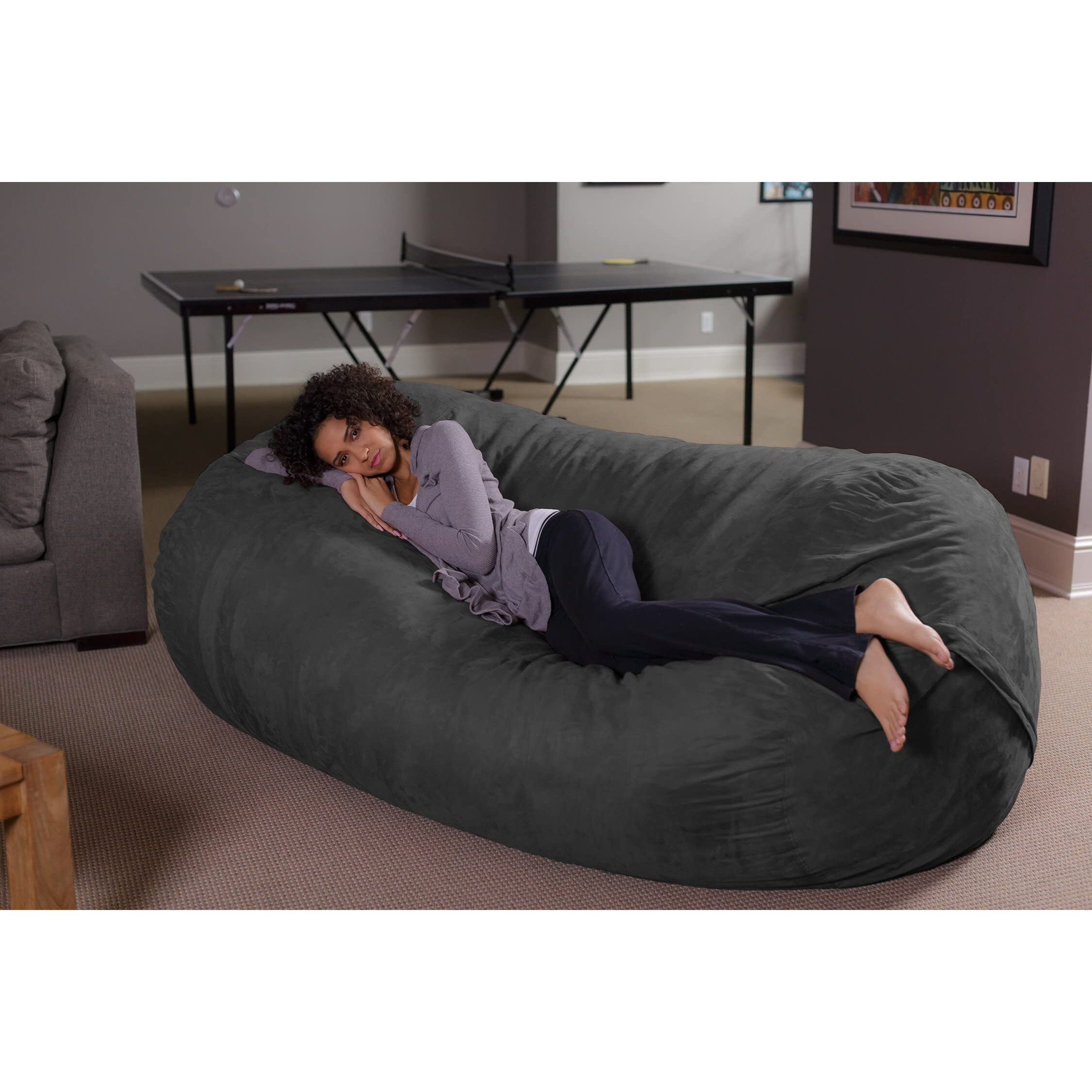 Sofa Sack Bean Bag Lounger - Plush Bean Bag Sofas With Super Soft Microsuede Cover - Xl Memory Foam Stuffed Lounger Chairs For Kids, Adults, Couples - Jumbo Bean Bag Chair Furniture - Charcoal 7.5'