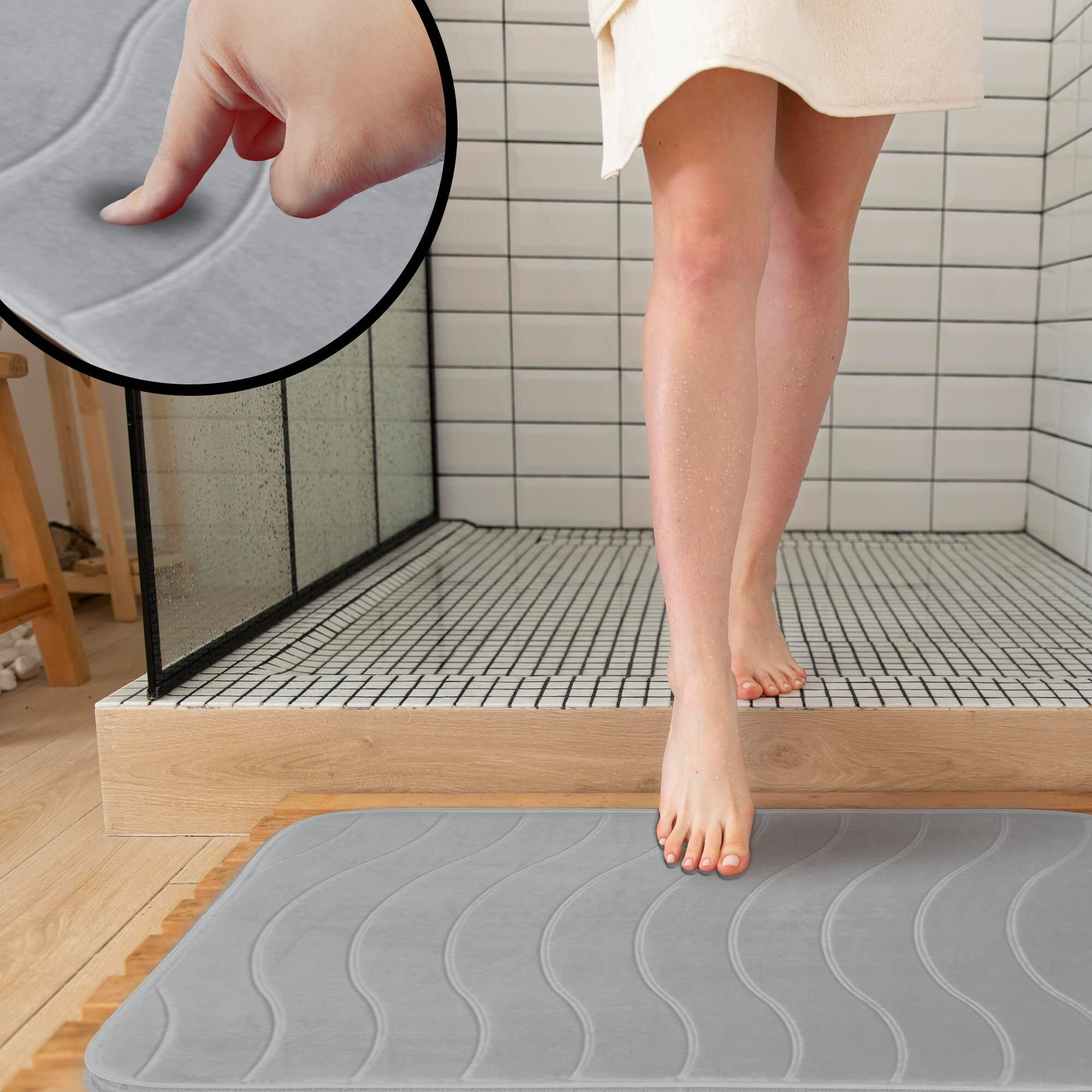 Elvoki Luxury Bathroom Rugs Set 5 Piece - Memory Foam Bath Mat Set, Toilet Rug Set. Strong Absorbent, Non-Slip, Ultra Soft, Easy To Clean, Gray
