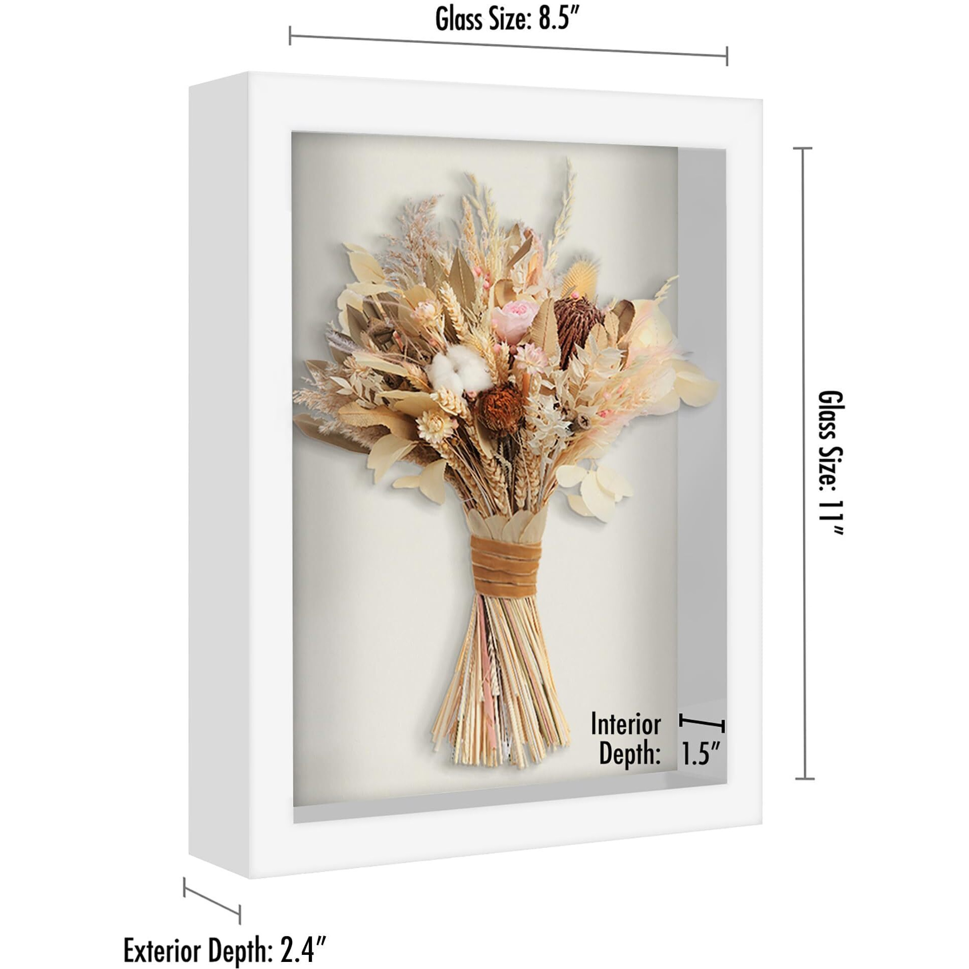Americanflat 8.5X11 Shadow Box Frame With Shatter-Resistant Glass - Silhouette Collection - Large Shadow Box Display Case For Tabletop And Wall Display - White With Soft Linen Back