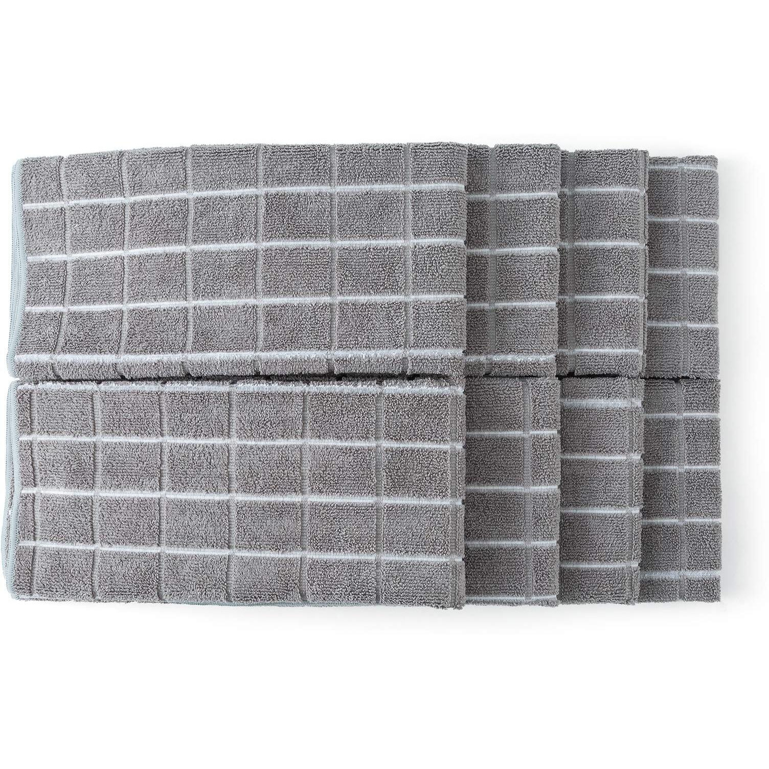 Microfiber Dish Towels - Soft, Super Absorbent And Lint Free Kitchen Towels - 8 Pack (Lattice Designed Gray Colors) - 26 X 18 Inch