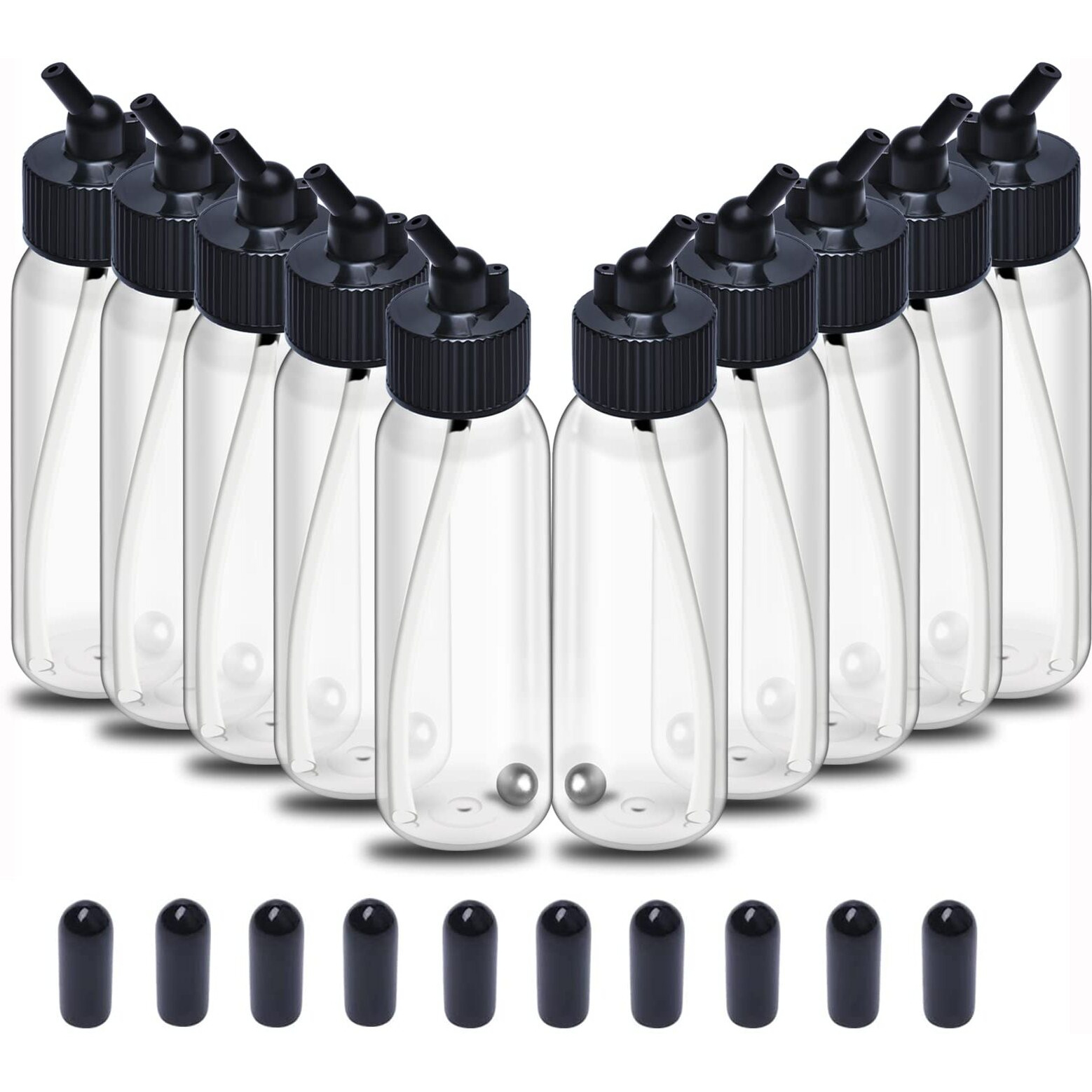 Ketofa 10Pcs Airbrush Siphon Feed Jar, 1.07 Ounce(30Cc) Plastic Airbrush Bottles Jars, Plastic Bottles Jars Lid Adapter Dual-Action Siphon Feed Accessories With 10X Rubber Caps
