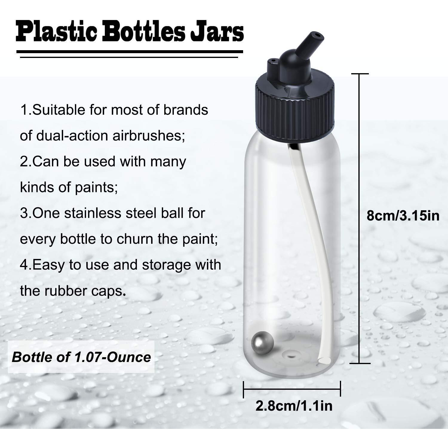 Ketofa 10Pcs Airbrush Siphon Feed Jar, 1.07 Ounce(30Cc) Plastic Airbrush Bottles Jars, Plastic Bottles Jars Lid Adapter Dual-Action Siphon Feed Accessories With 10X Rubber Caps