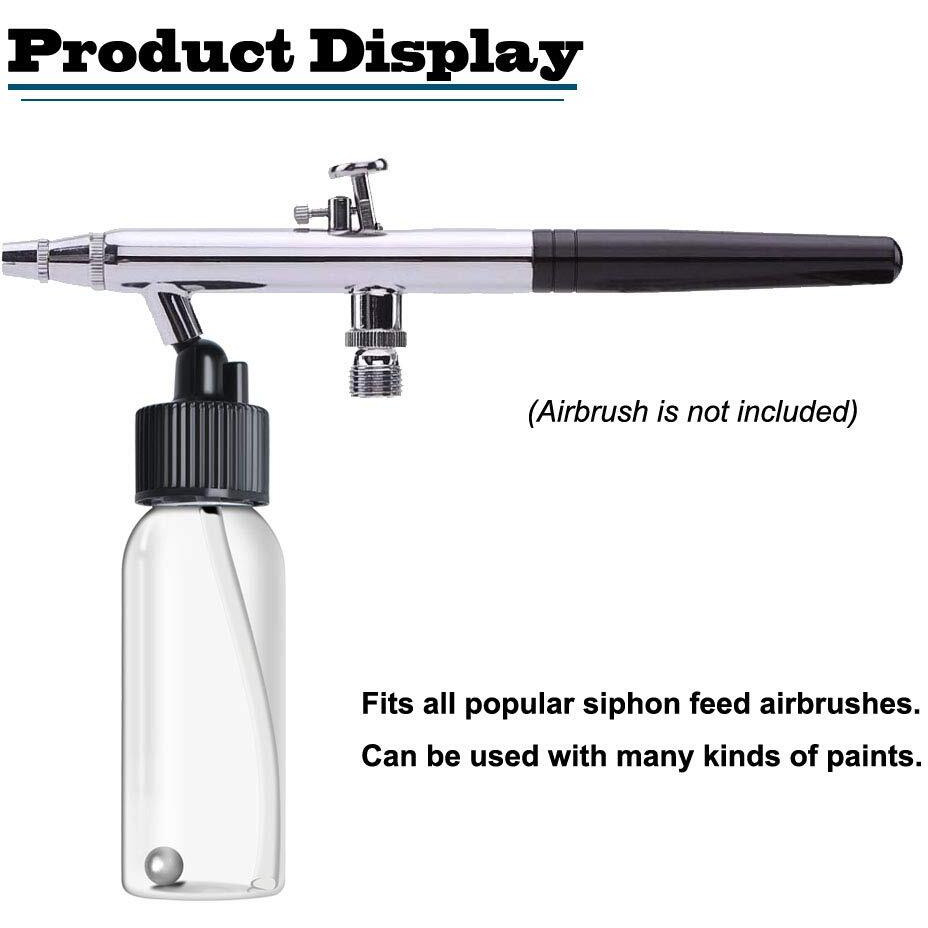 Ketofa 10Pcs Airbrush Siphon Feed Jar, 1.07 Ounce(30Cc) Plastic Airbrush Bottles Jars, Plastic Bottles Jars Lid Adapter Dual-Action Siphon Feed Accessories With 10X Rubber Caps