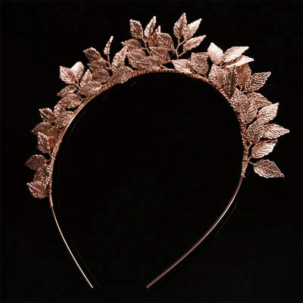 Anglacesmade Bridal Leaf Tiara Crown Rose Gold Leaf Headband Handmade Leaf Headpiece For Wedding Prom Party Festival Hair Jewelry (Rose Gold)