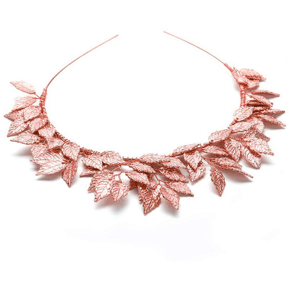 Anglacesmade Bridal Leaf Tiara Crown Rose Gold Leaf Headband Handmade Leaf Headpiece For Wedding Prom Party Festival Hair Jewelry (Rose Gold)