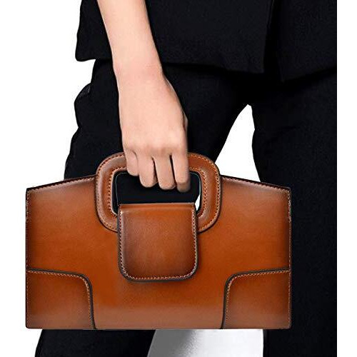 Zlmbagus Women Vintage Flap Tote Top Handle Satchel Handbags Pu Leather Clutch Purse Casual Messenger Chain Shoulder Crossbody Bag Brown