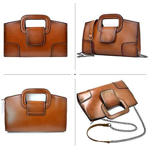 Zlmbagus Women Vintage Flap Tote Top Handle Satchel Handbags Pu Leather Clutch Purse Casual Messenger Chain Shoulder Crossbody Bag Brown