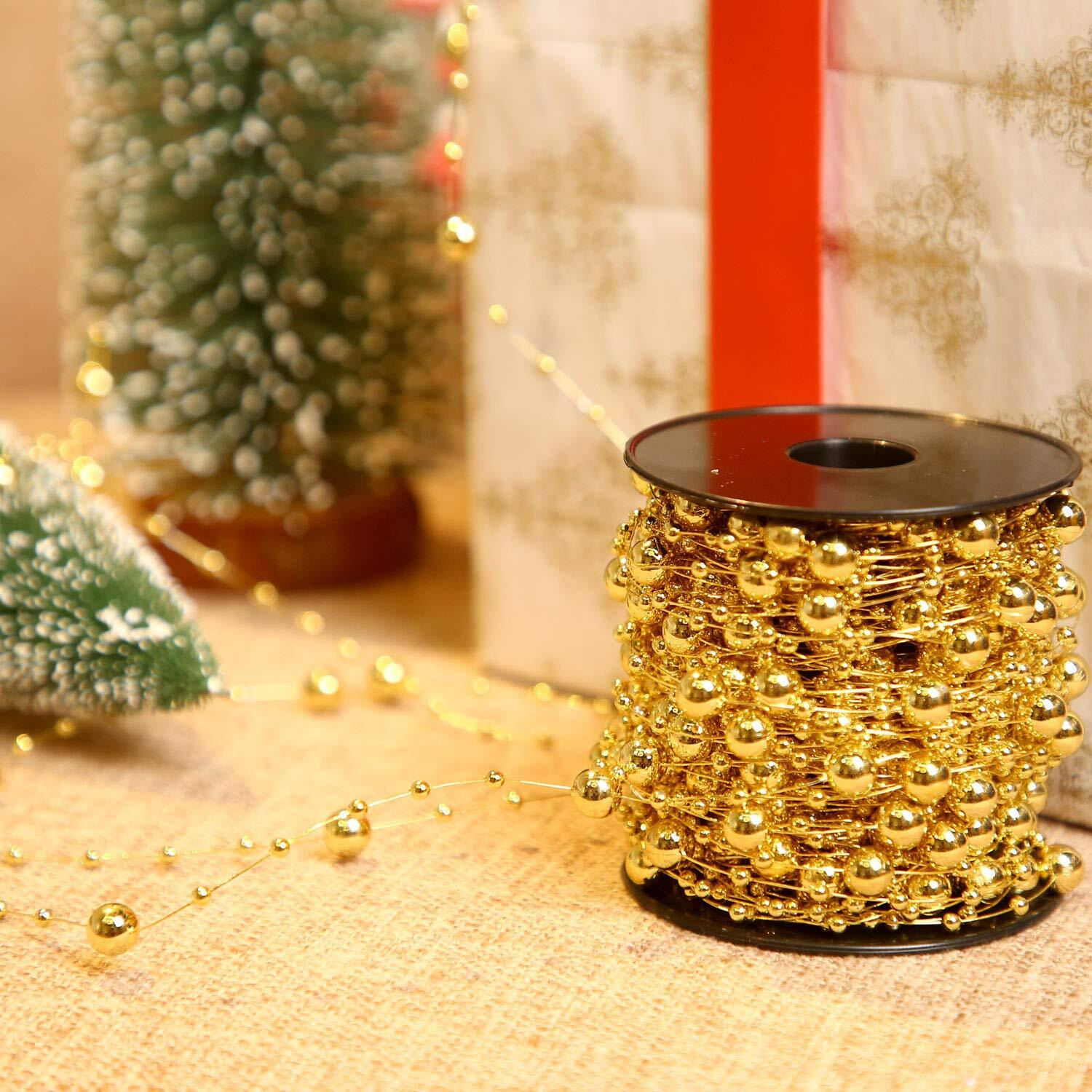 Pangda 65.6 Feet Artificial Pearl Beads Garland Plastic Pearl Strands Chain Pearl String For Crafting Wedding Decoration Party Centerpieces Bridal Bouquet Crafts Flower Diy Supplies(Gold)