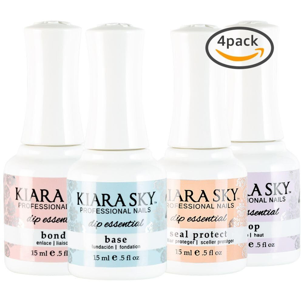 Kiara Sky Dip Manicure Liquid Essentials Bundle Steps 1-4 (Bond, Base, Seal Protect, Top Coat)