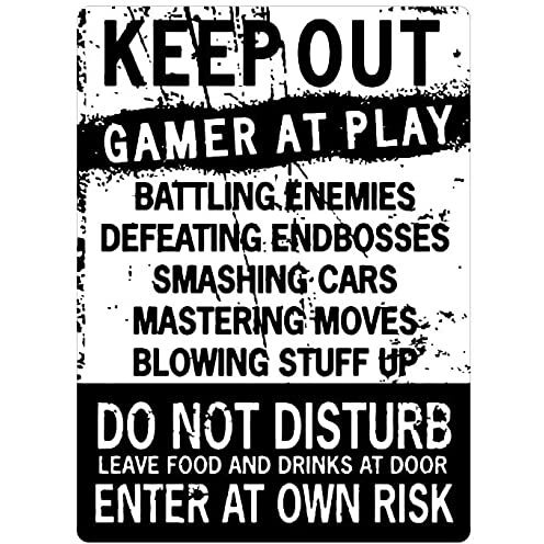 Funny Gamer Decor, 'Keep Out Gamers Only' 12"" X 8"" Tin Signs, Gaming Do Not Disturb Signs, Funny Video Game Signs For Boys Room, Gamer Room Sign, Keep Out Gamers At Play Home And Kitchen Signs,
