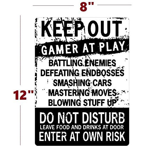 Funny Gamer Decor, 'Keep Out Gamers Only' 12"" X 8"" Tin Signs, Gaming Do Not Disturb Signs, Funny Video Game Signs For Boys Room, Gamer Room Sign, Keep Out Gamers At Play Home And Kitchen Signs,