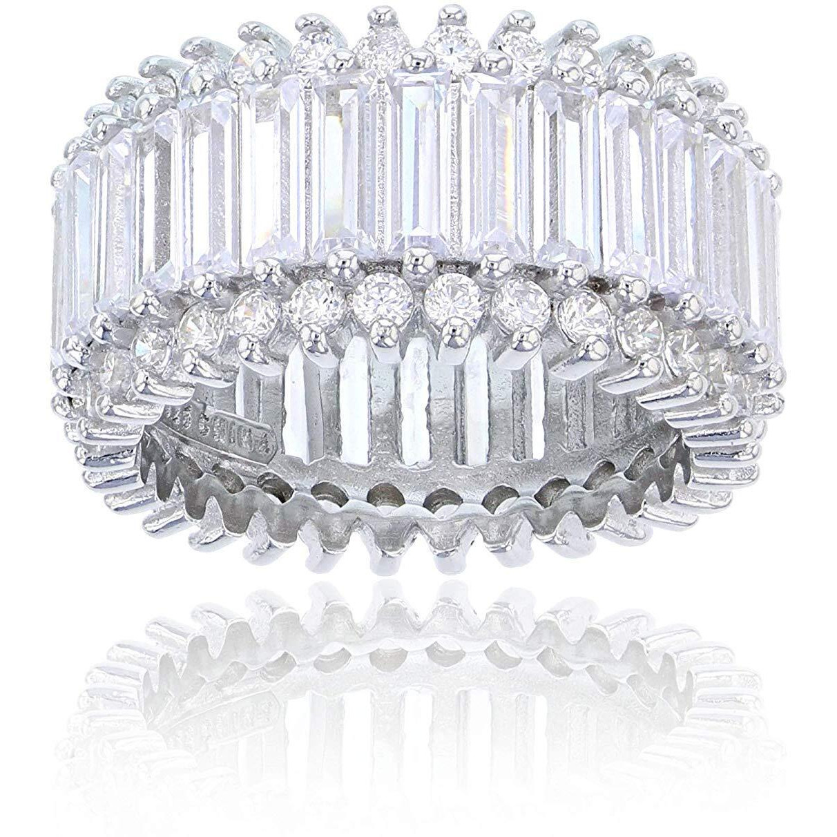 Sterling Silver Cubic Zirconia Round & Baguette Eternity Ring, Size 6