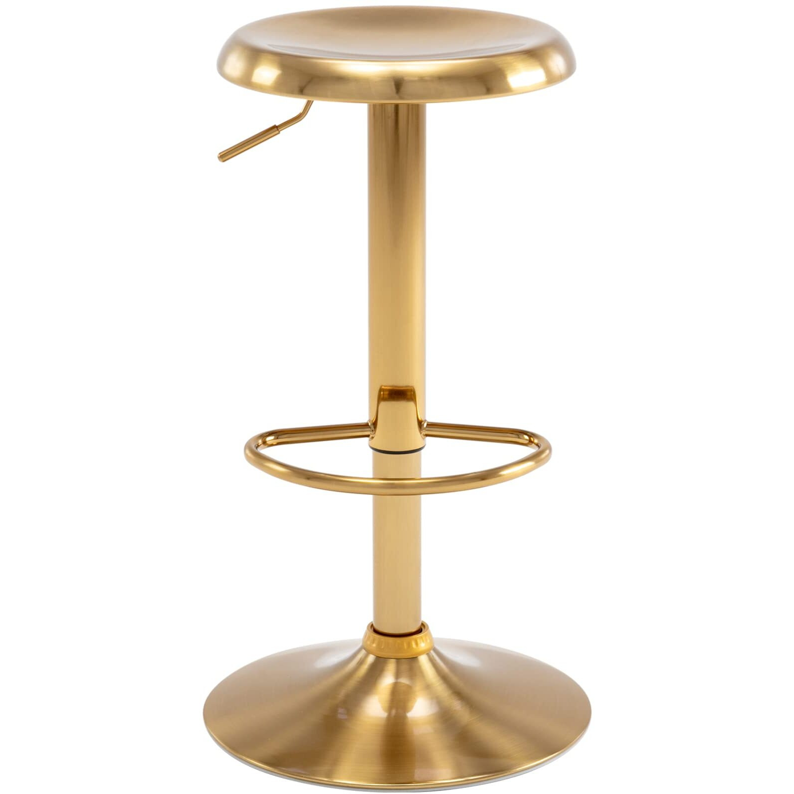 Brage Living Adjustable Bar Stool, Swivel Round Metal Airlift Barstool, Backless Counter Height Bar Chair For Kitchen Dining Room Pub Cafe, 1 Pc (Gold)
