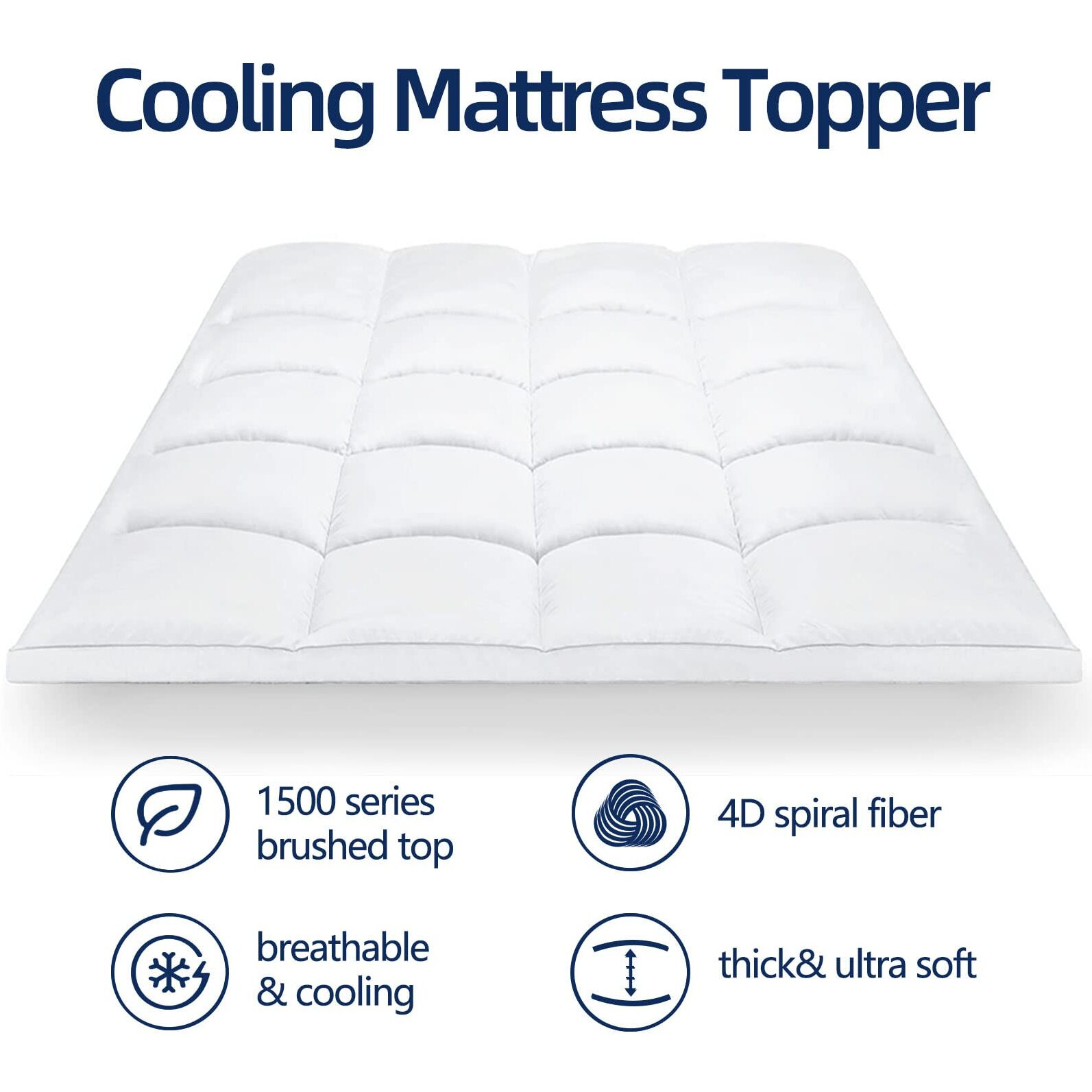 Mattress Topper California King For Back Pain, Extra Thick Mattress Pad Cover, Plush Pillow Top Overfilled With Down Alternative, Deep Elastic Pocket, White