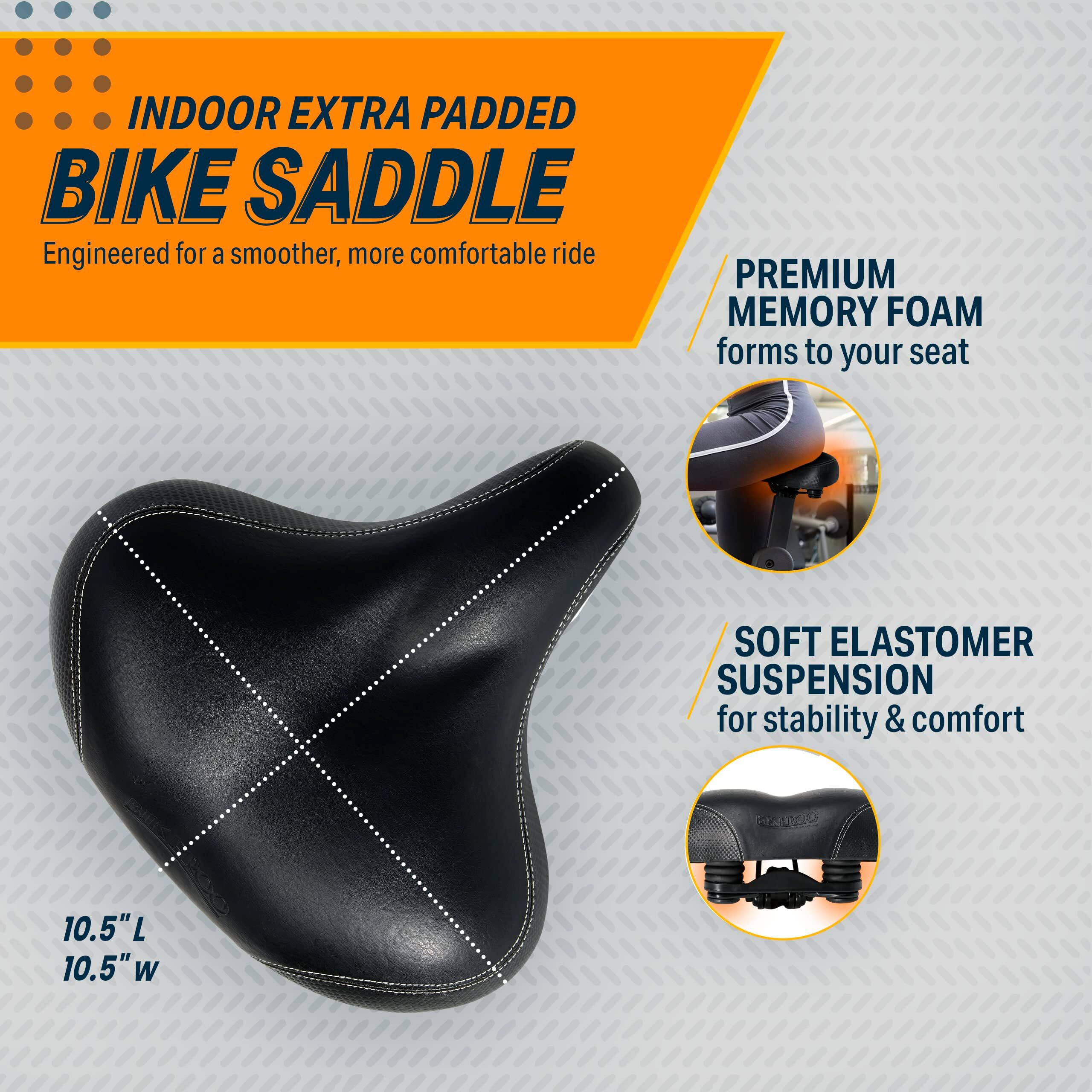 Bikeroo Extra Wide Replacement Saddle Or Outdoor Bike Seat (Indoor, Black)