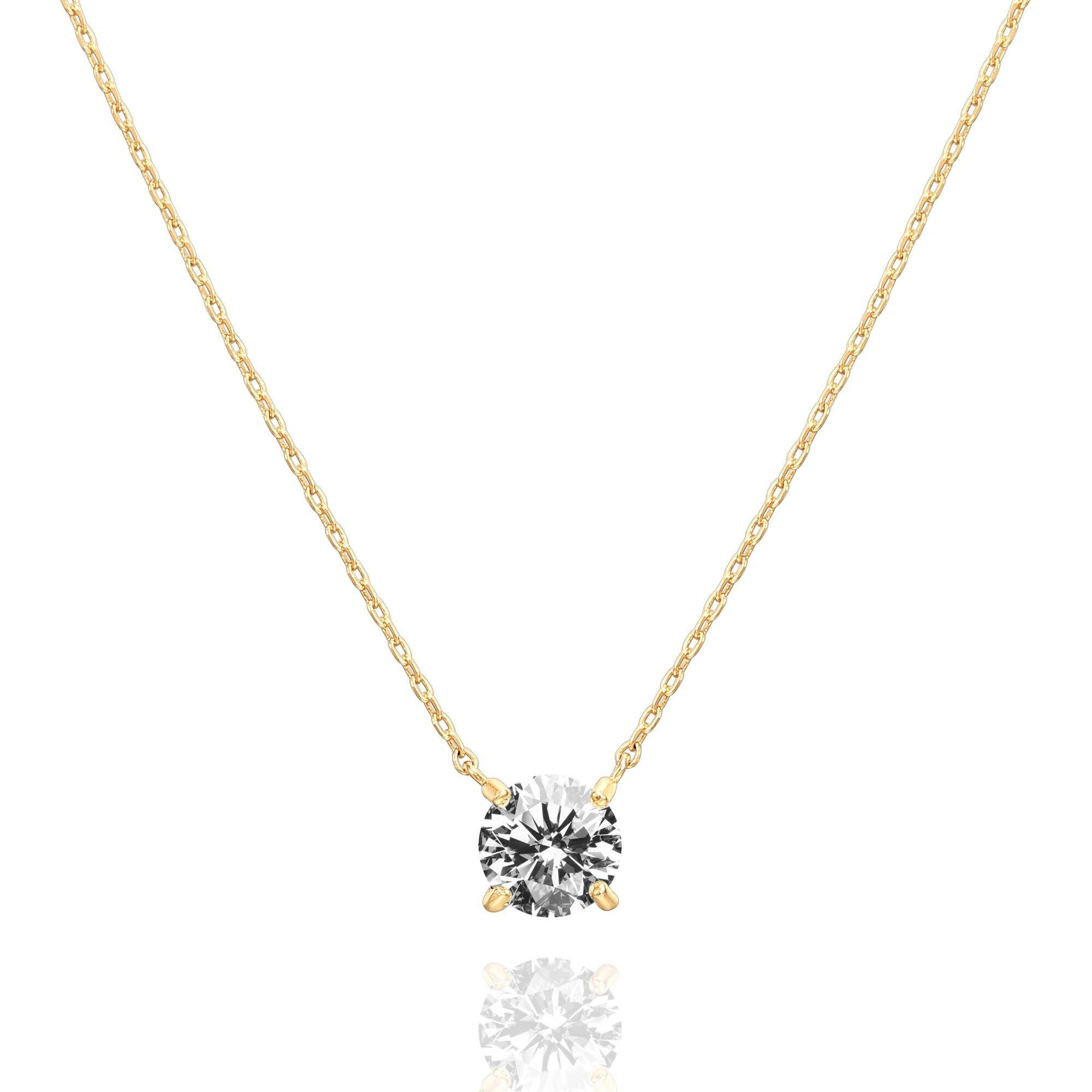 Pavoi 14K Gold Plated Crystal Solitaire 1.5 Carat (7.3Mm) Cz Dainty Choker Necklace | Gold Necklaces For Women
