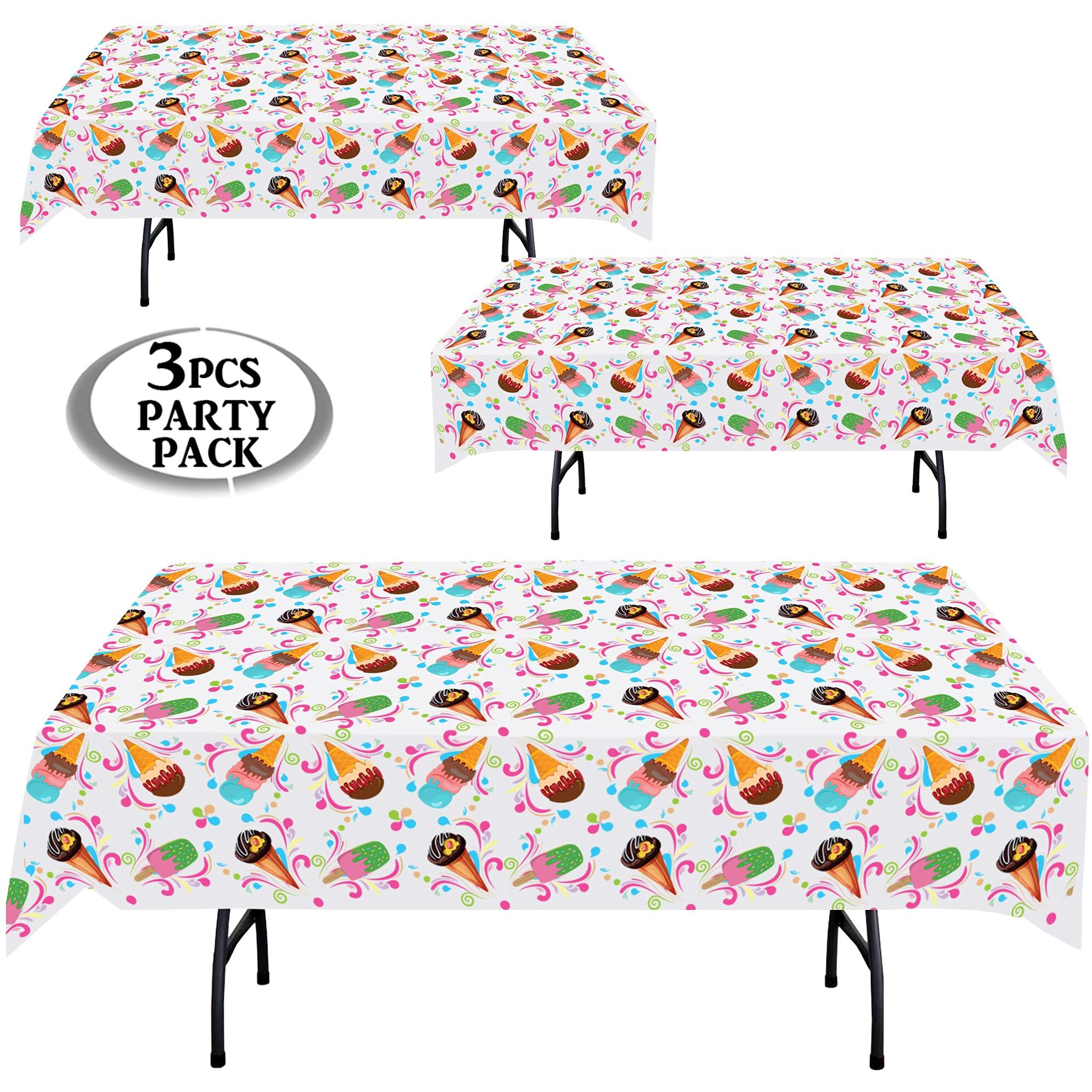Anapoliz Ice Cream Plastic Tablecloth | 3 Pcs Pack (54    Inch Wide X 102    Inch Long) | Rectangular Ice Cream, Popsicle Table Cover | Summer Party Table Decoration | Ice Cream Social, Bbq Tablecloth