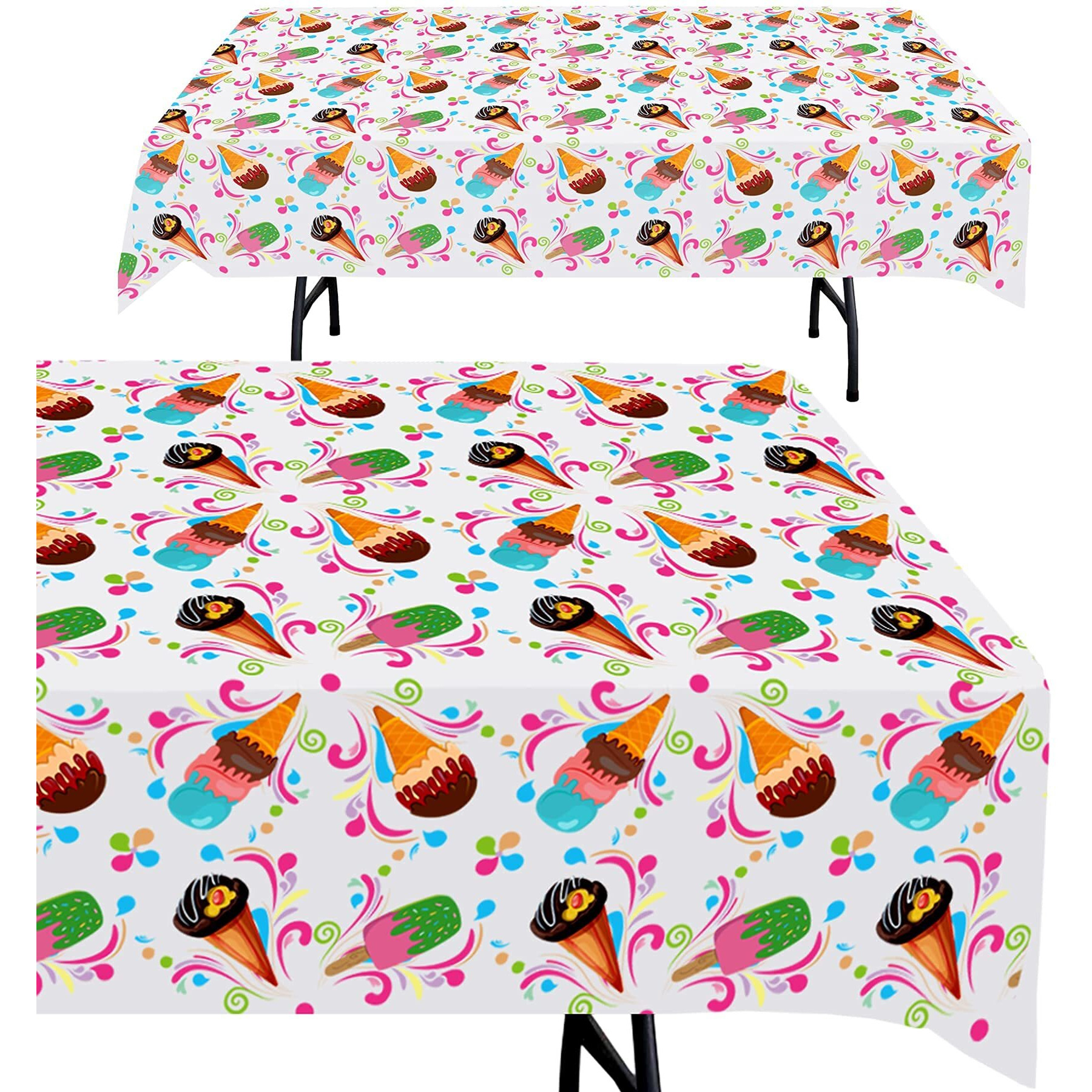 Anapoliz Ice Cream Plastic Tablecloth | 3 Pcs Pack (54    Inch Wide X 102    Inch Long) | Rectangular Ice Cream, Popsicle Table Cover | Summer Party Table Decoration | Ice Cream Social, Bbq Tablecloth