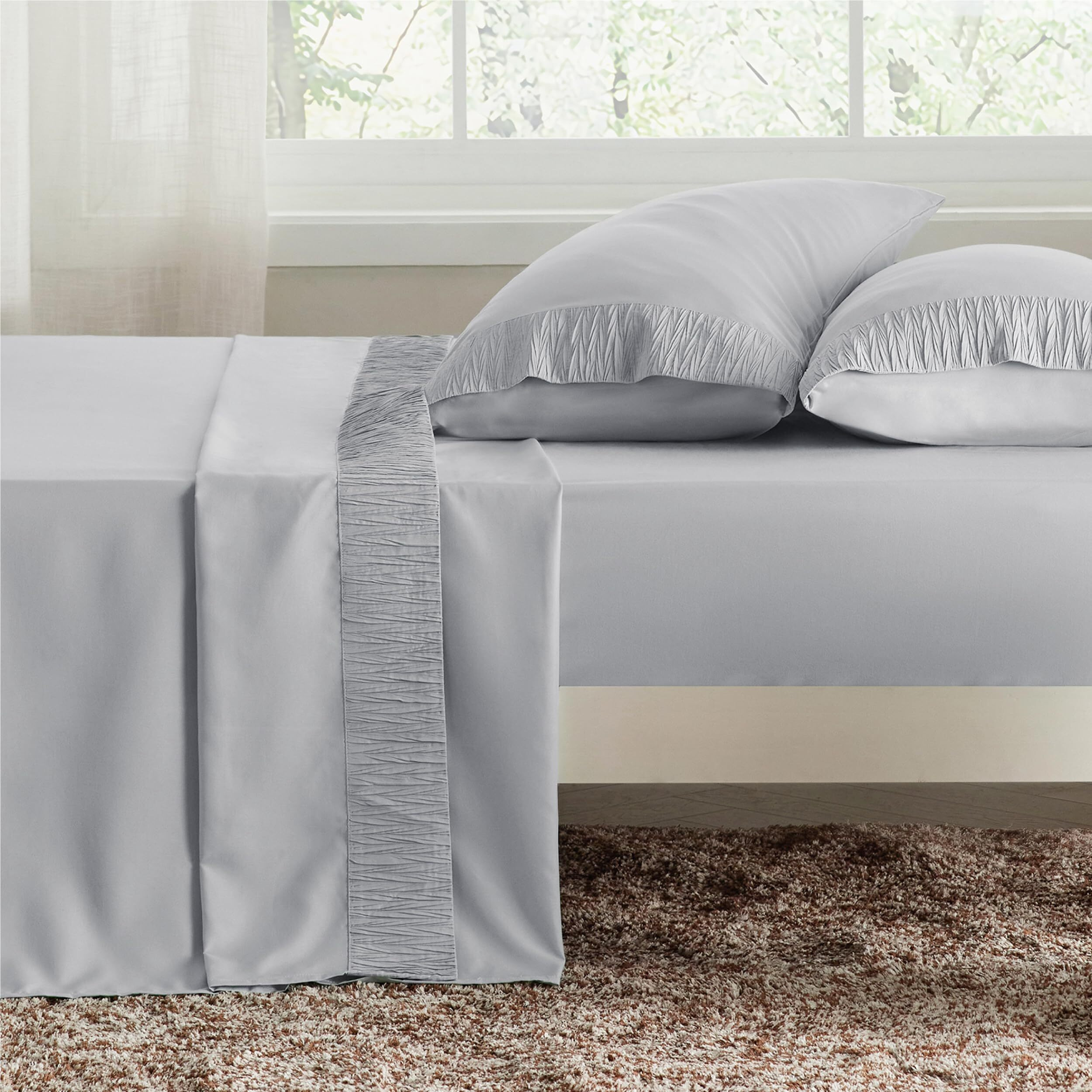 Bedsure California King Sheet Sets - Soft Sheets For California King Size Bed, 4 Pieces Hotel Luxury Light Grey Sheets Cal King, Easy Care Polyester Microfiber Cooling Bed Sheet Set