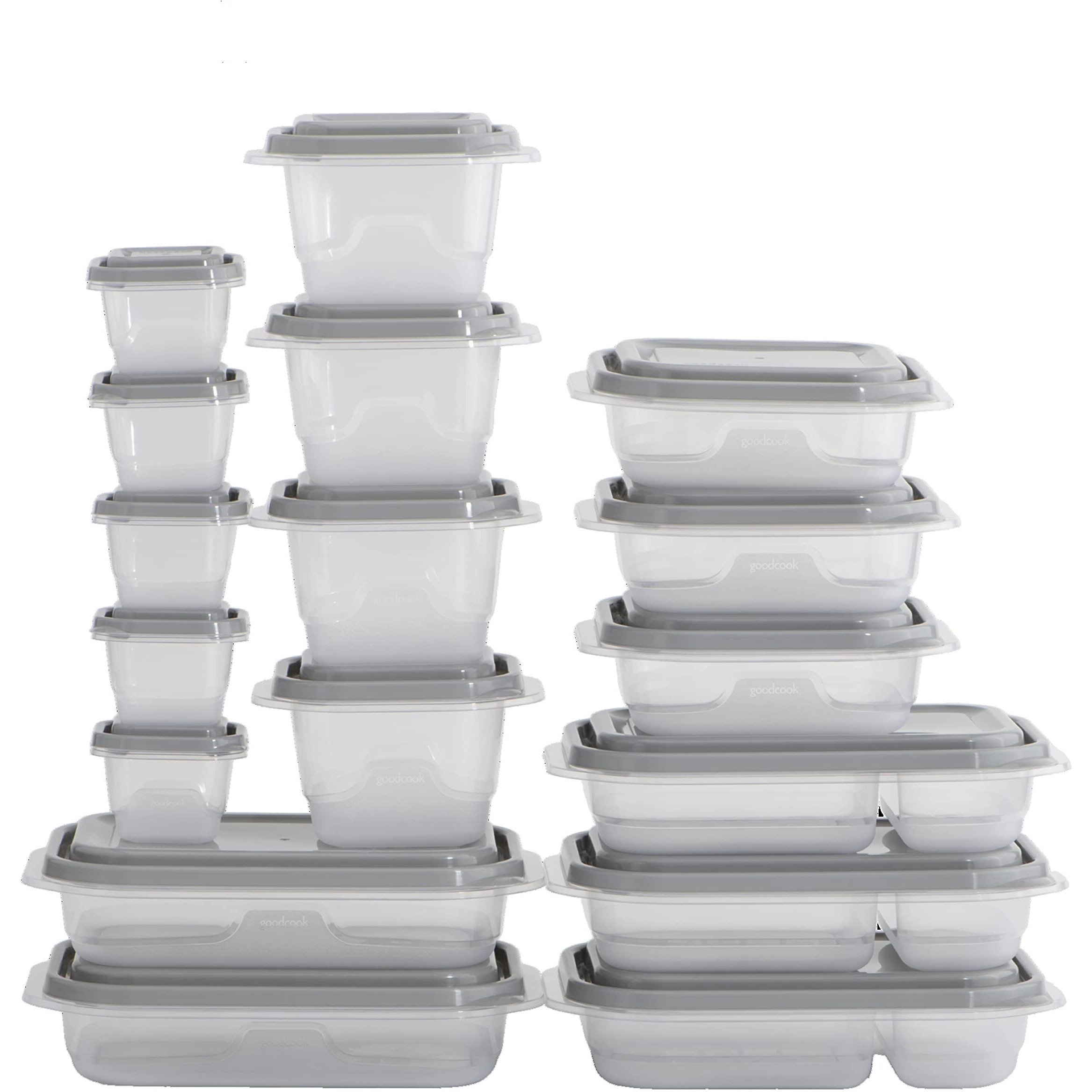 Goodcook Everyware 34-Piece Bpa-Free Plastic Food Storage Containers With Lids (Set Of 17), Clear/Grey