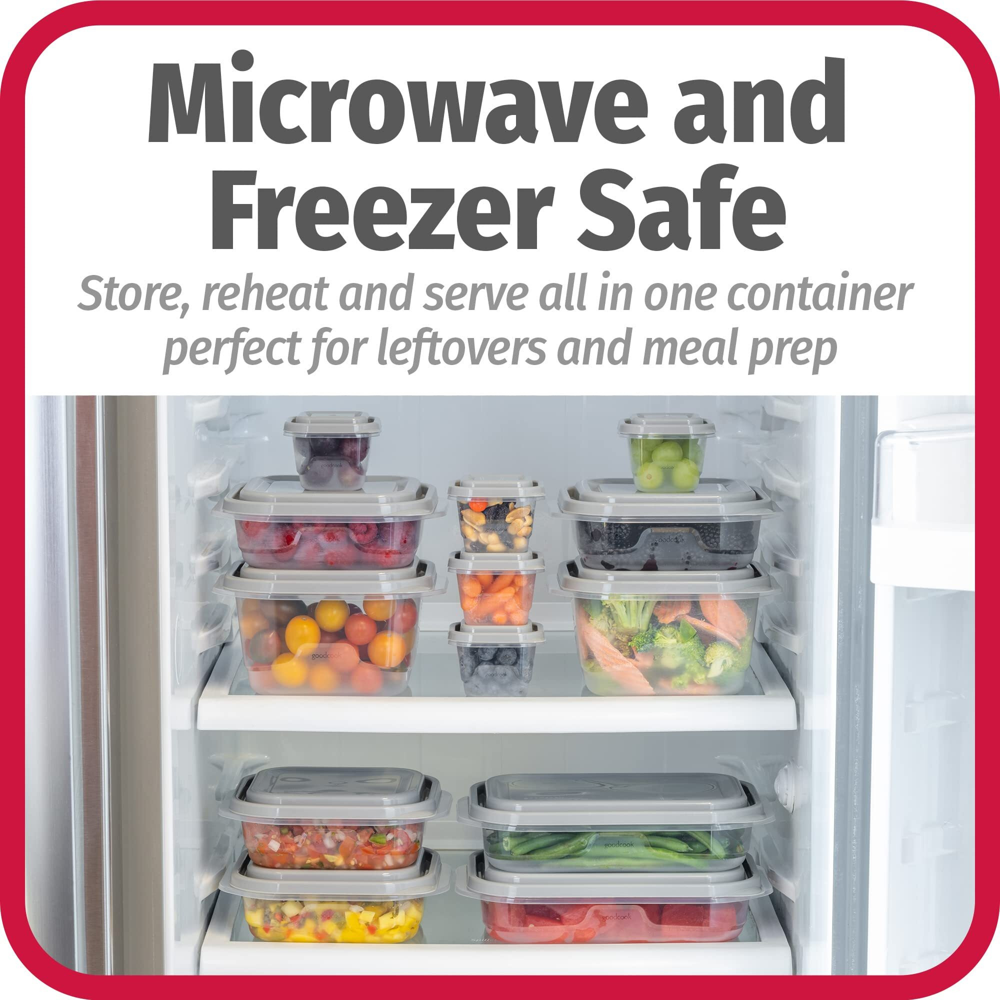 Goodcook Everyware 34-Piece Bpa-Free Plastic Food Storage Containers With Lids (Set Of 17), Clear/Grey