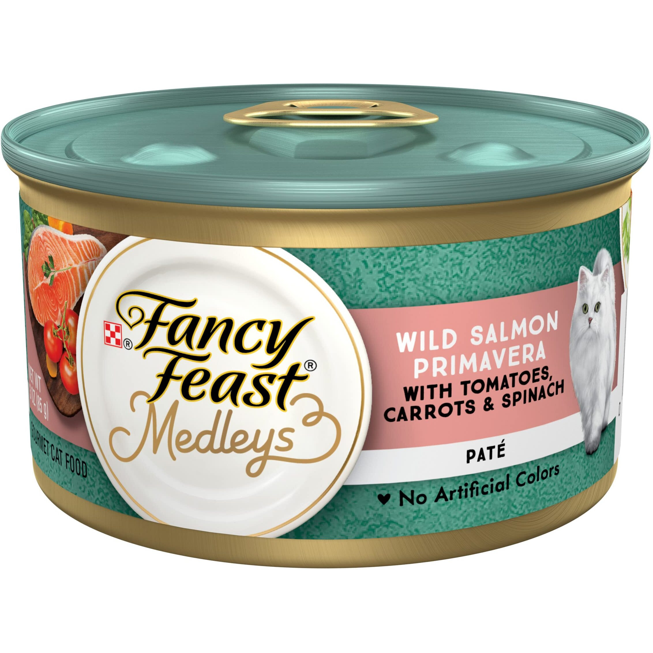 Purina Fancy Feast Pate Wet Cat Food, Medleys Wild Salmon Primavera With Garden Veggies & Greens - (Pack Of 24) 3 Oz. Cans