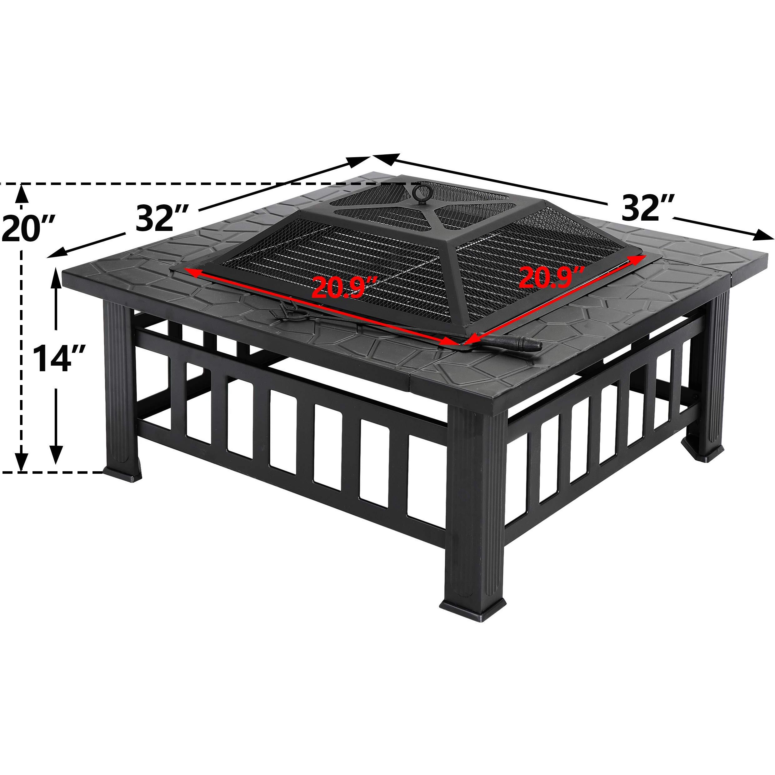 Lemy 32 Inch Outdoor Fire Pit Table, Wood Burning Firepit Stove With Lid For Camping&Bbq, Garden, Backyard