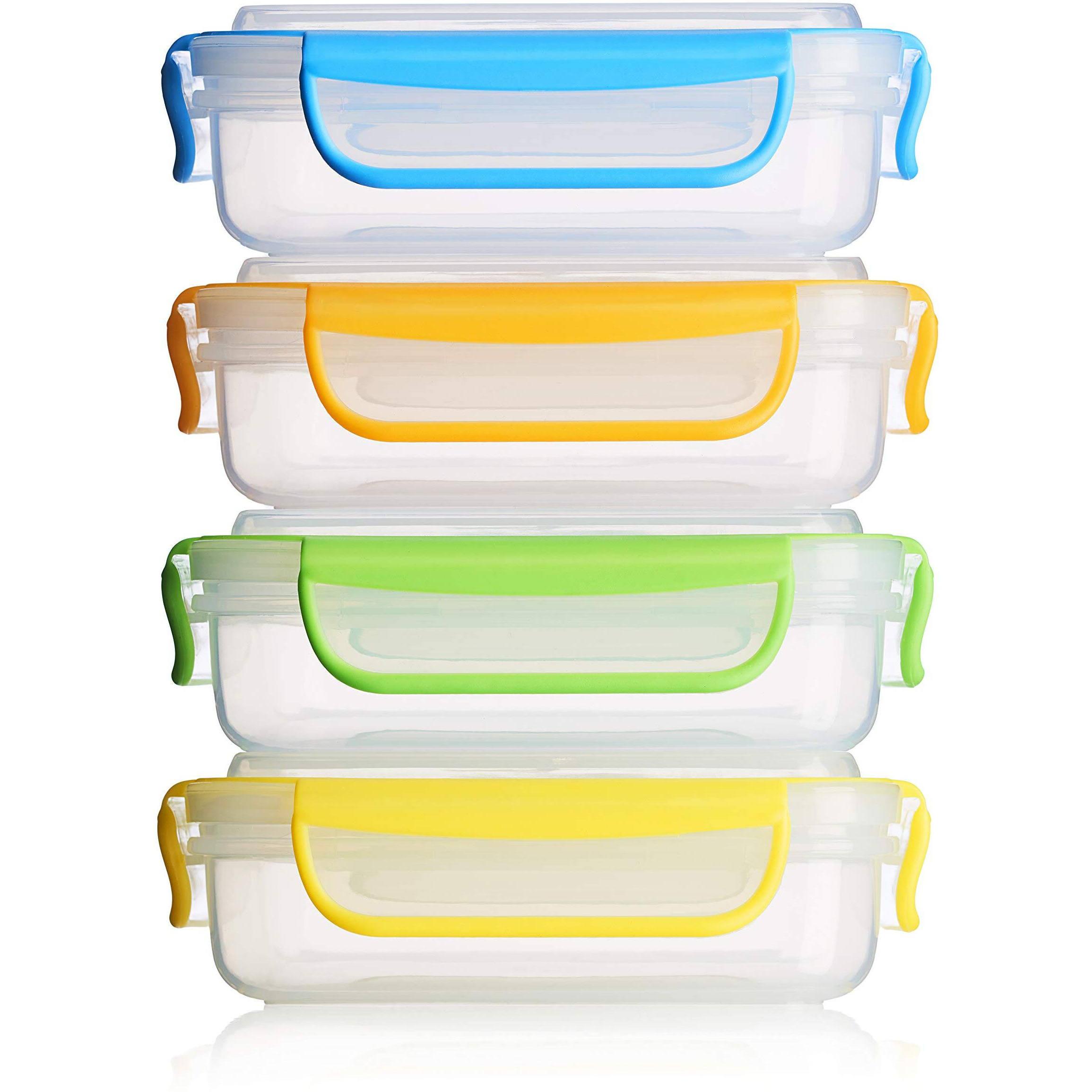 Snap Fresh - 4 Pack Of Sandwich Containers (450 Ml) - Reusable, Bpa Free Plastic, Snap & Lock Shut Lids And Silicone Seal. Great For Fruit, Salad, Lunch Box Snacks And Food Storage Kids And Adults